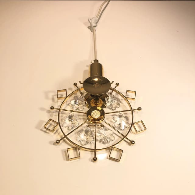 Pendant lamp, gilded copper, crystal, Sweden, 1970s - DIMENSION