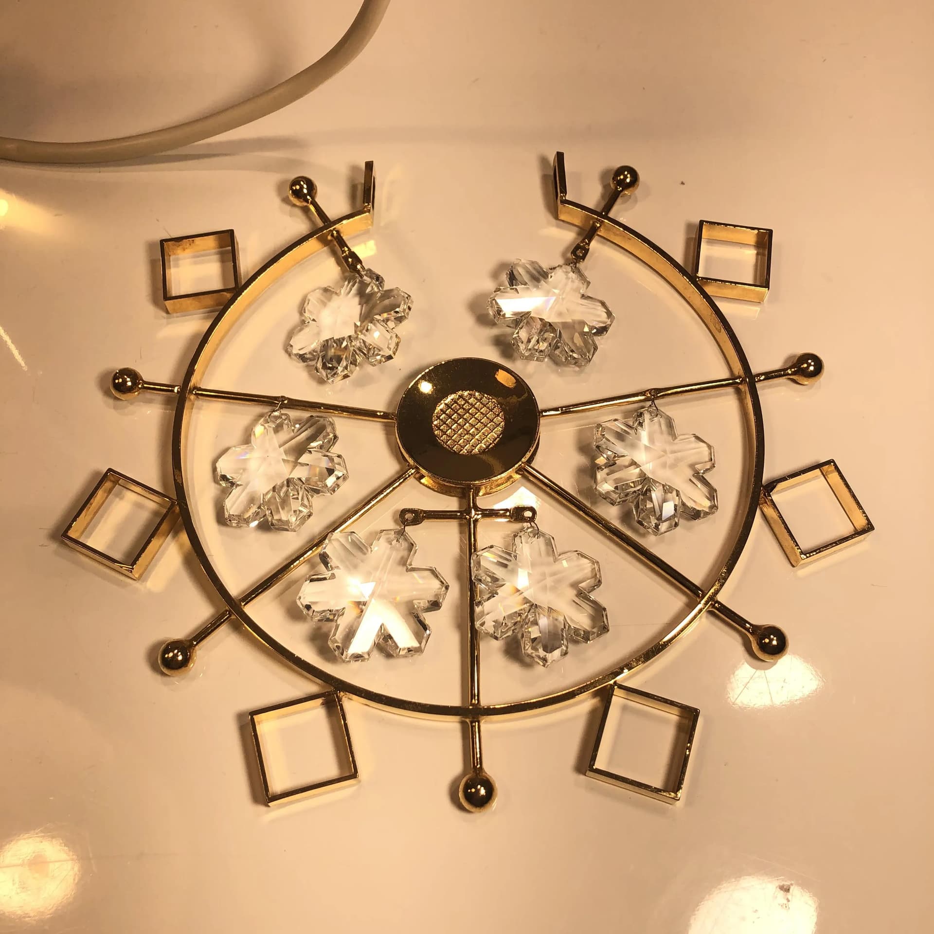 Pendant lamp, gilded copper, crystal, Sweden, 1970s - 27715