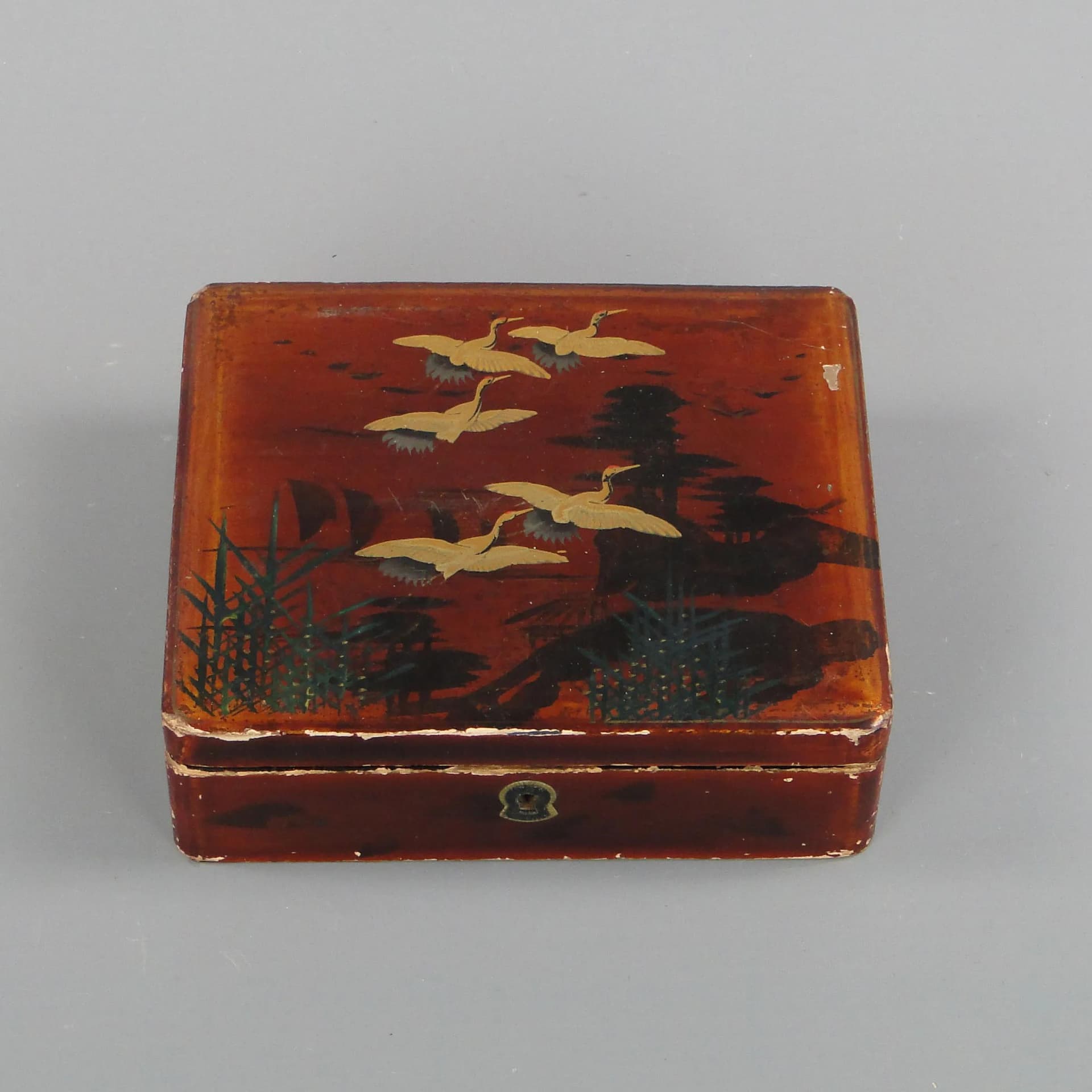Lacquer box, dark brown wood, Japan, early 20th c.