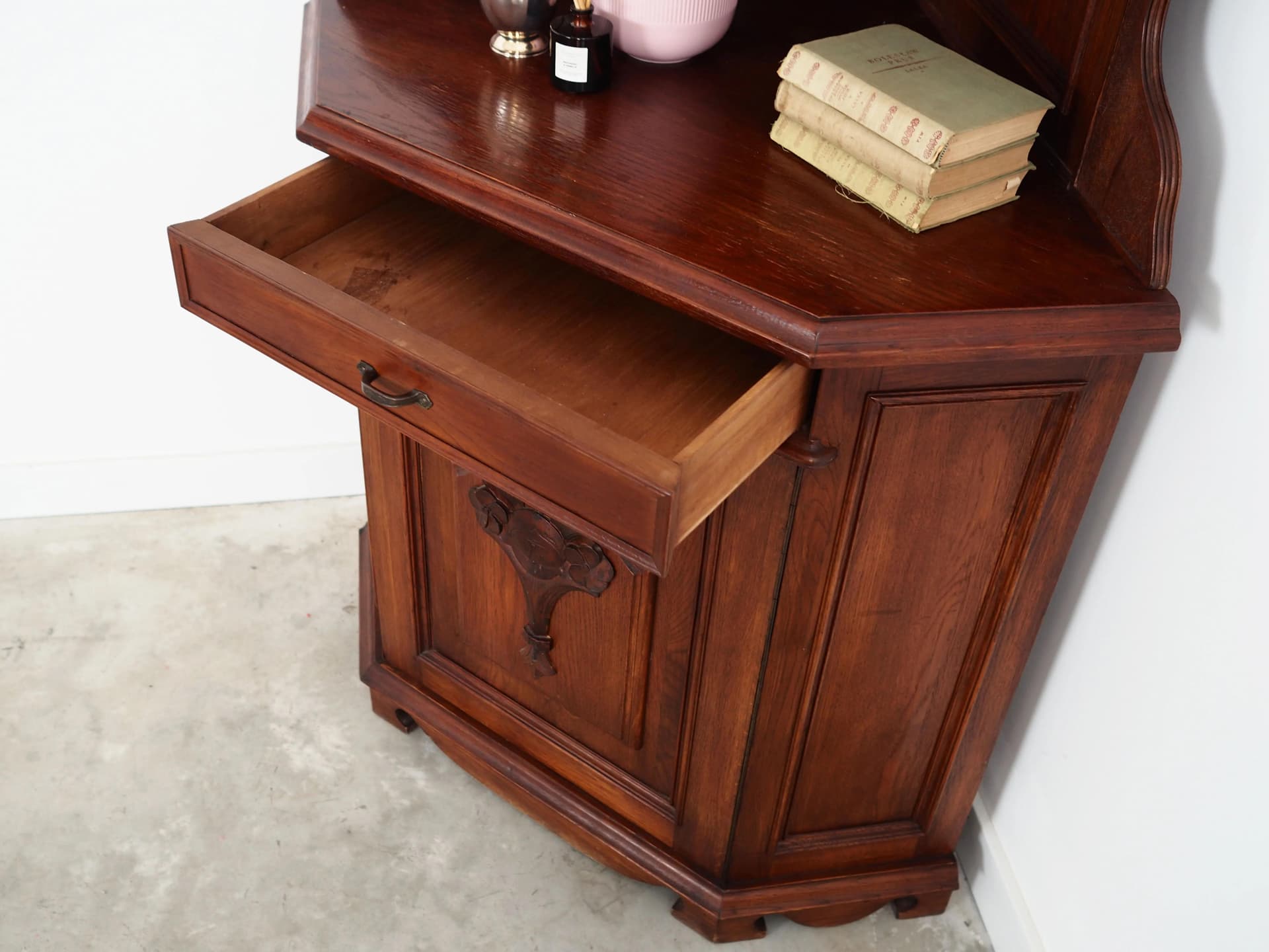 Corner cabinet, Art Deco, brown oak, Germany, 1950s - 27778
