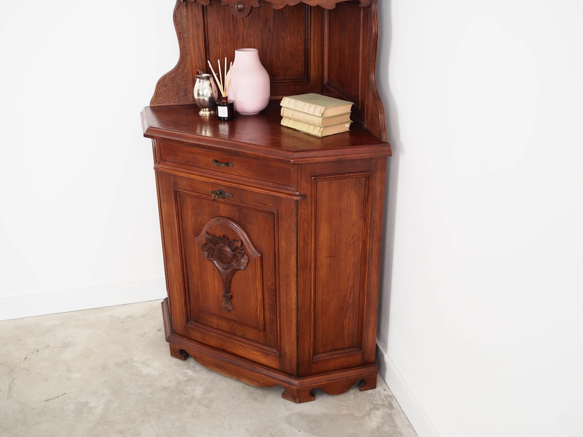 Corner cabinet, Art Deco, brown oak, Germany, 1950s - 27777