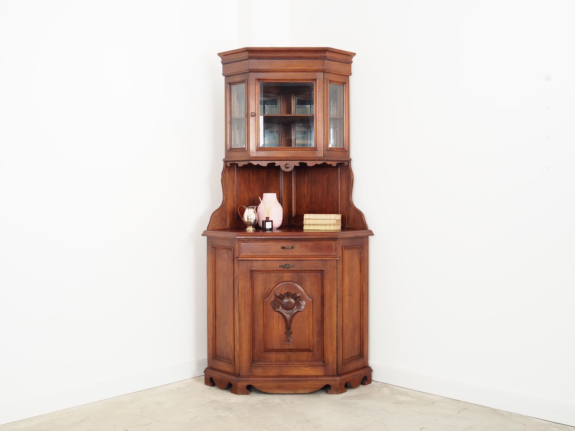 Corner cabinet, Art Deco, brown oak, Germany, 1950s - 66024