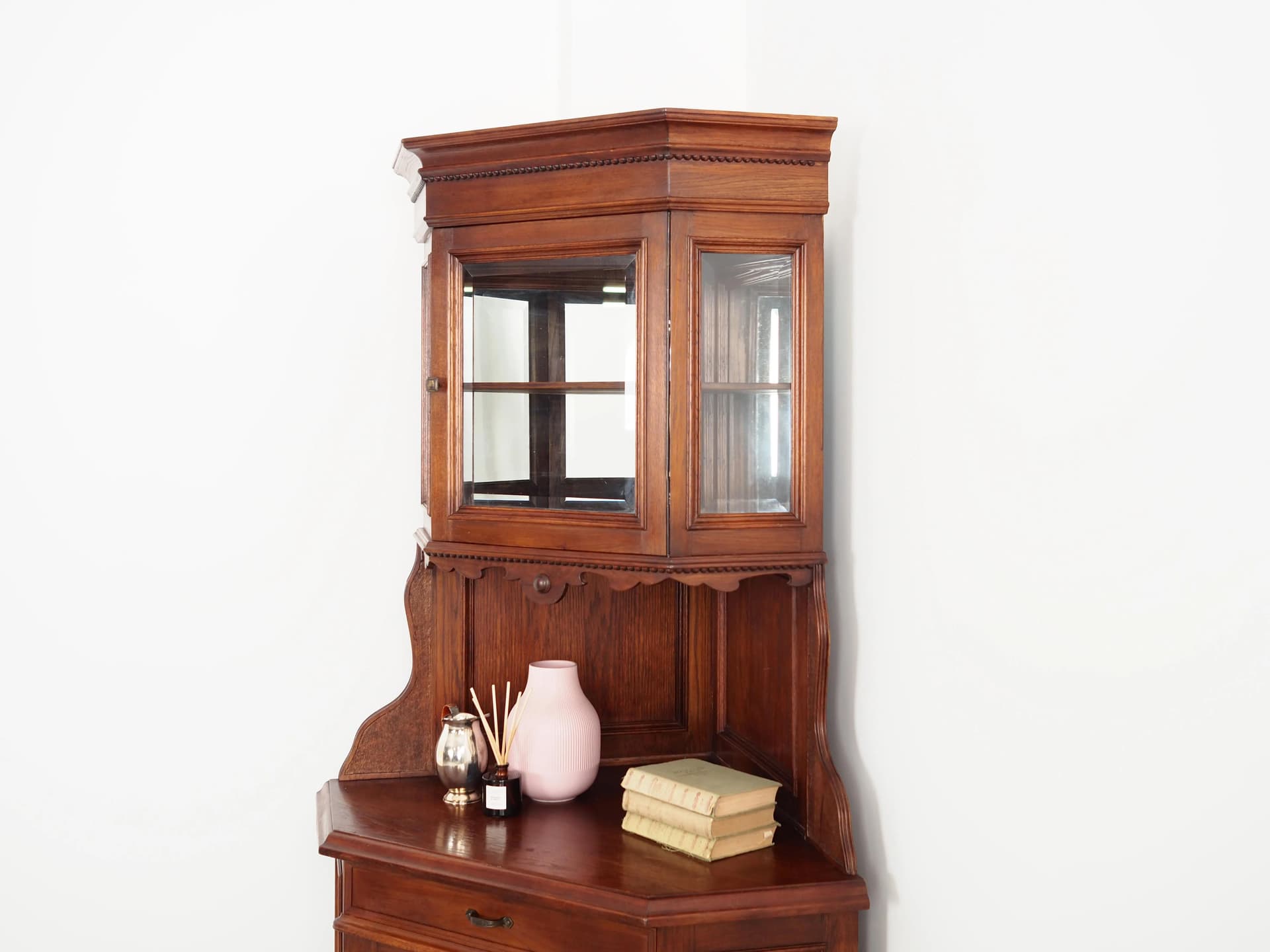 Corner cabinet, Art Deco, brown oak, Germany, 1950s - 27776