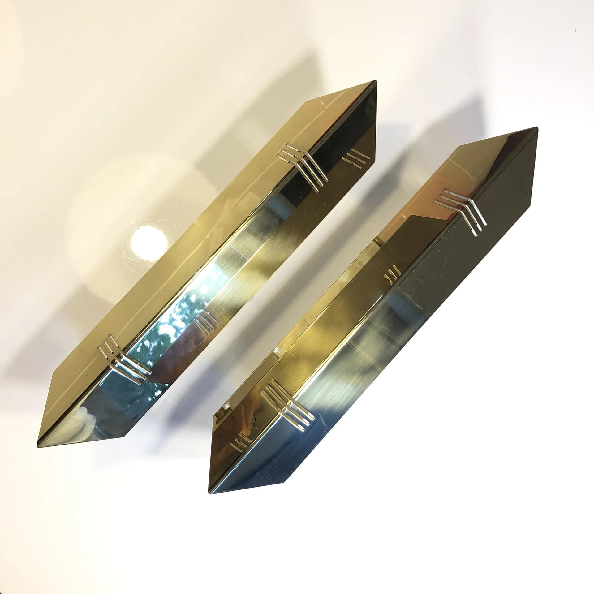 Pair of wall sconces Art Deco, golden brass, Germany, 1980s. - 27886