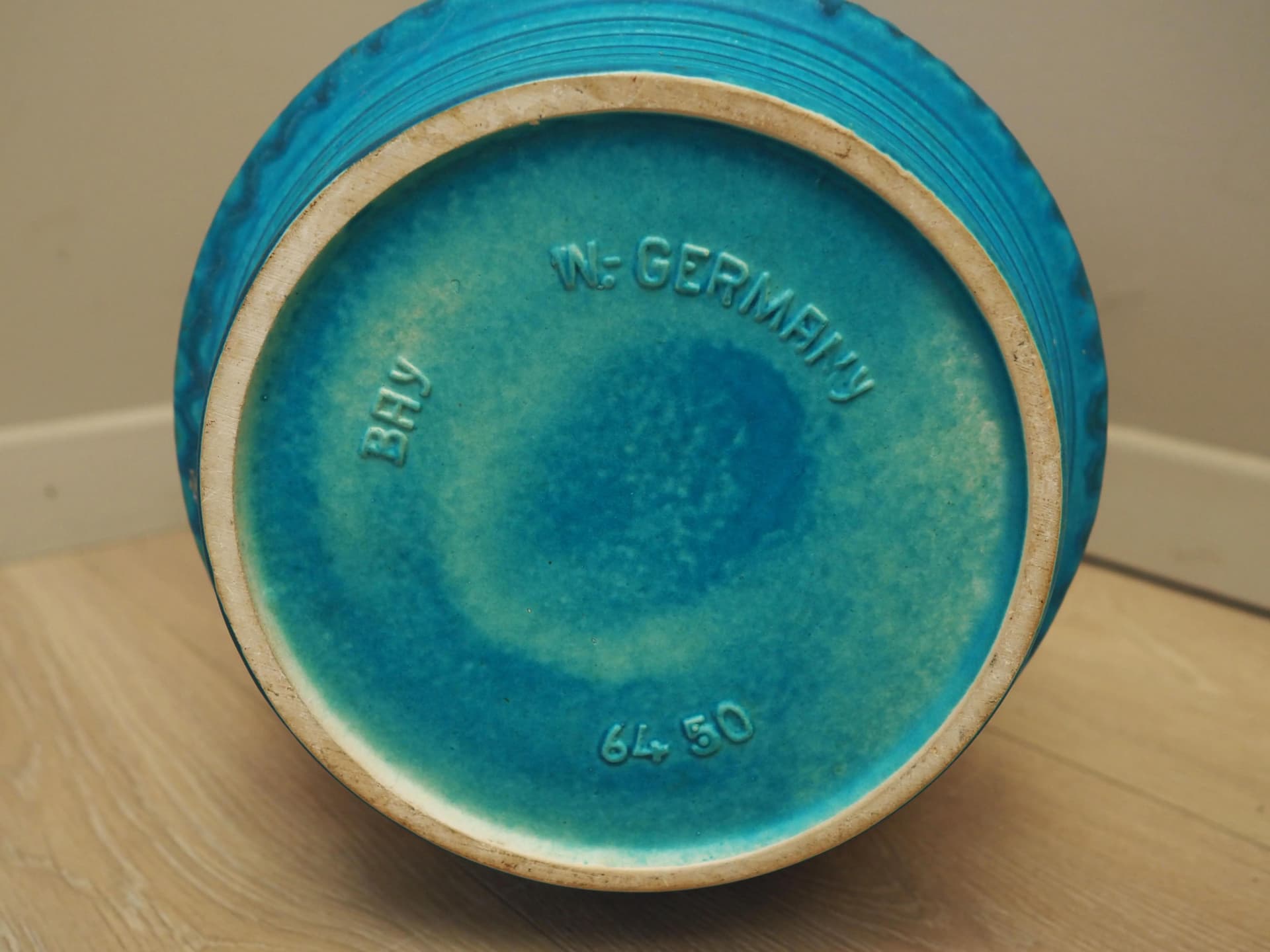 Wazon, turkusowy żółty, ceramika, Bay Keramik, Niemcy, lata 60. - 28212