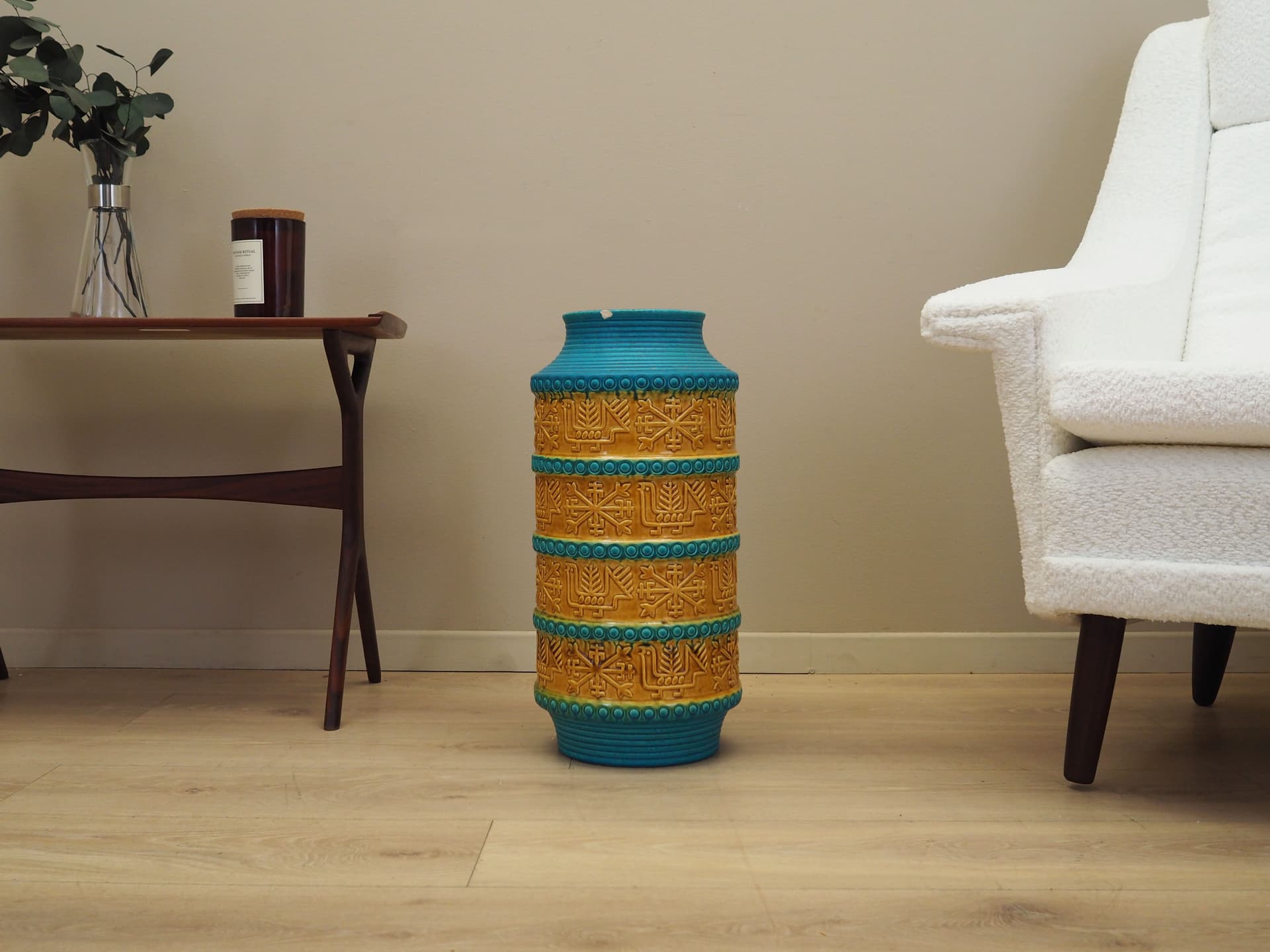 Wazon, turkusowy żółty, ceramika, Bay Keramik, Niemcy, lata 60. - 66012