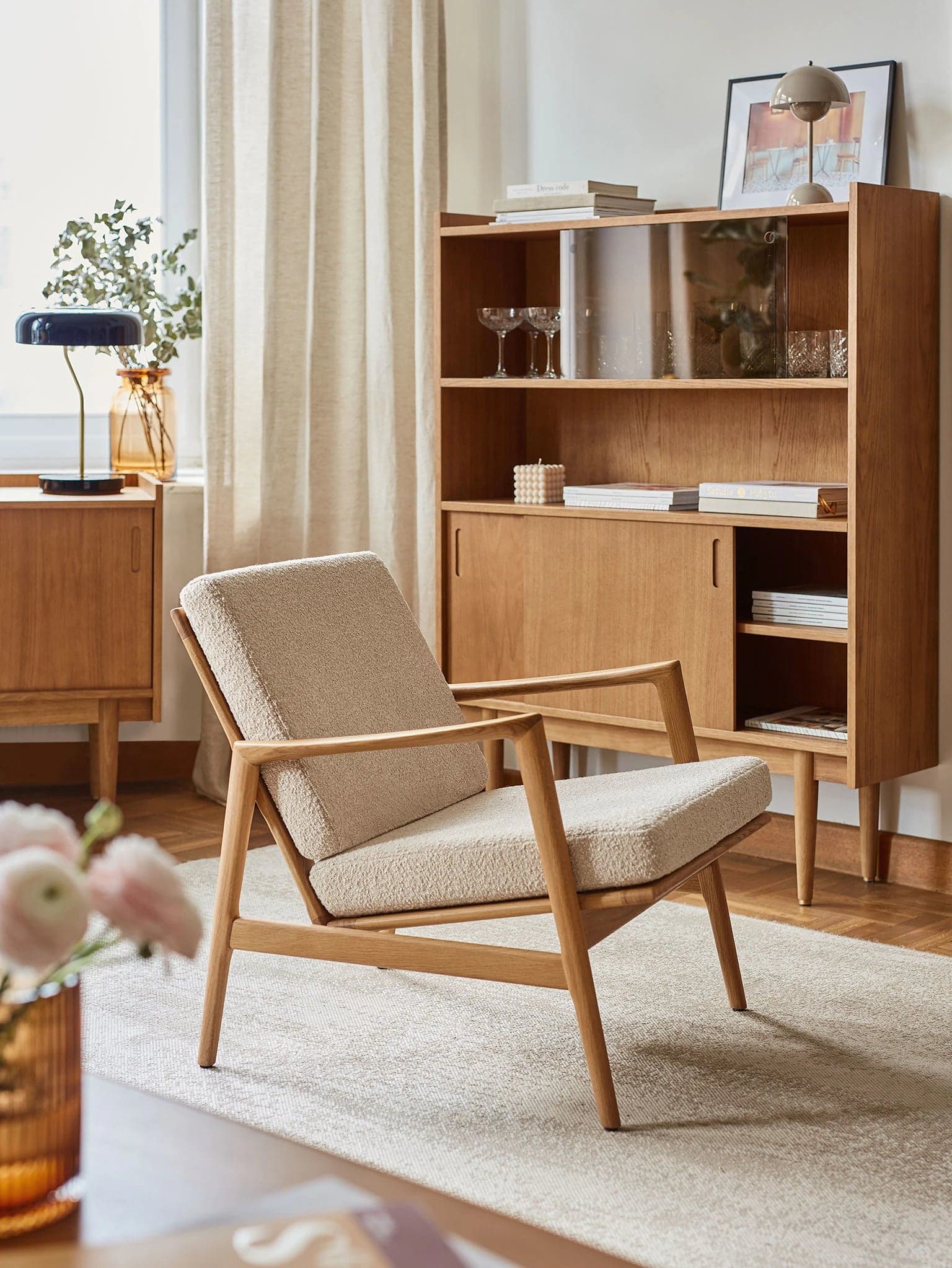 Stefan Armchair 70x79x76 cm oak Marble fabric mustard yellow, , - 28032