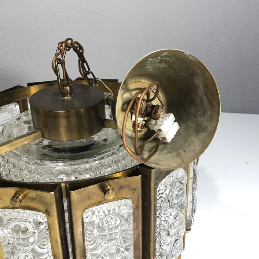 Lampa wisząca, mosiądz złoty, kryształ, Szwecja, lata 60.