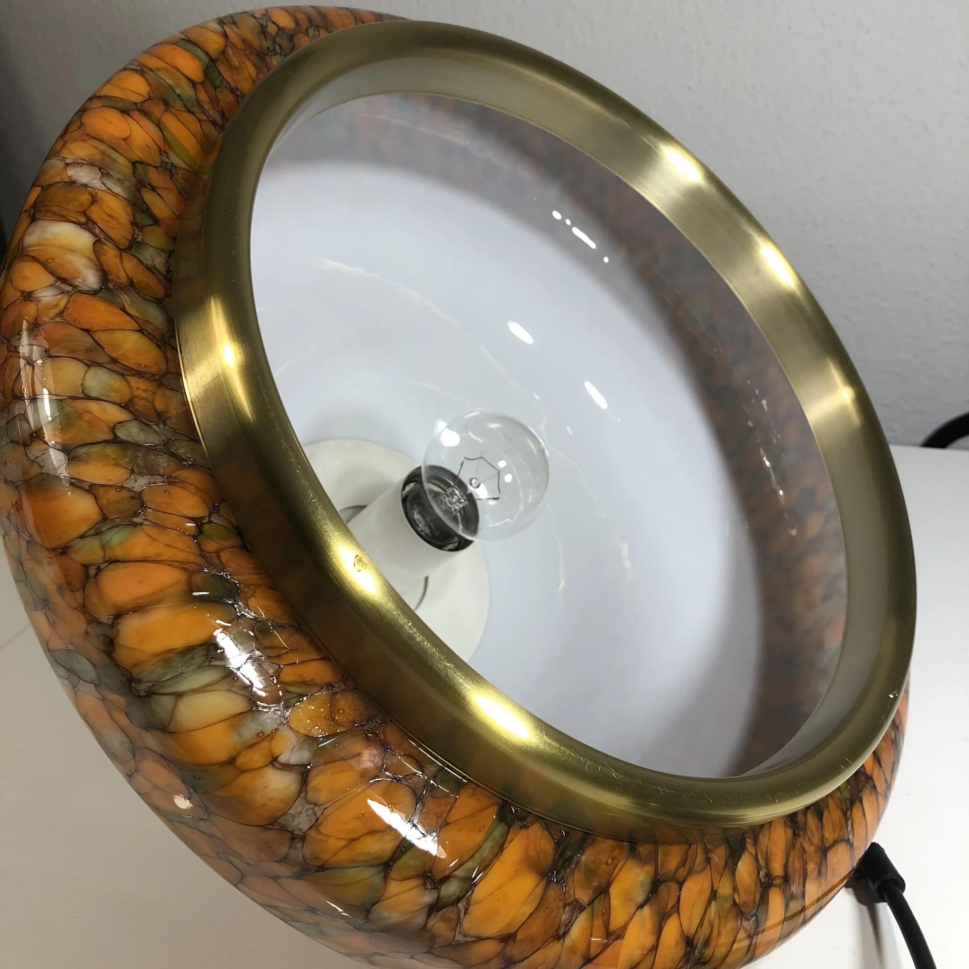 Lampa wisząca, szkło Murano pomarańczowy, aluminium złocone, Peill&Putzler, Niemcy, lata 70. - 28081