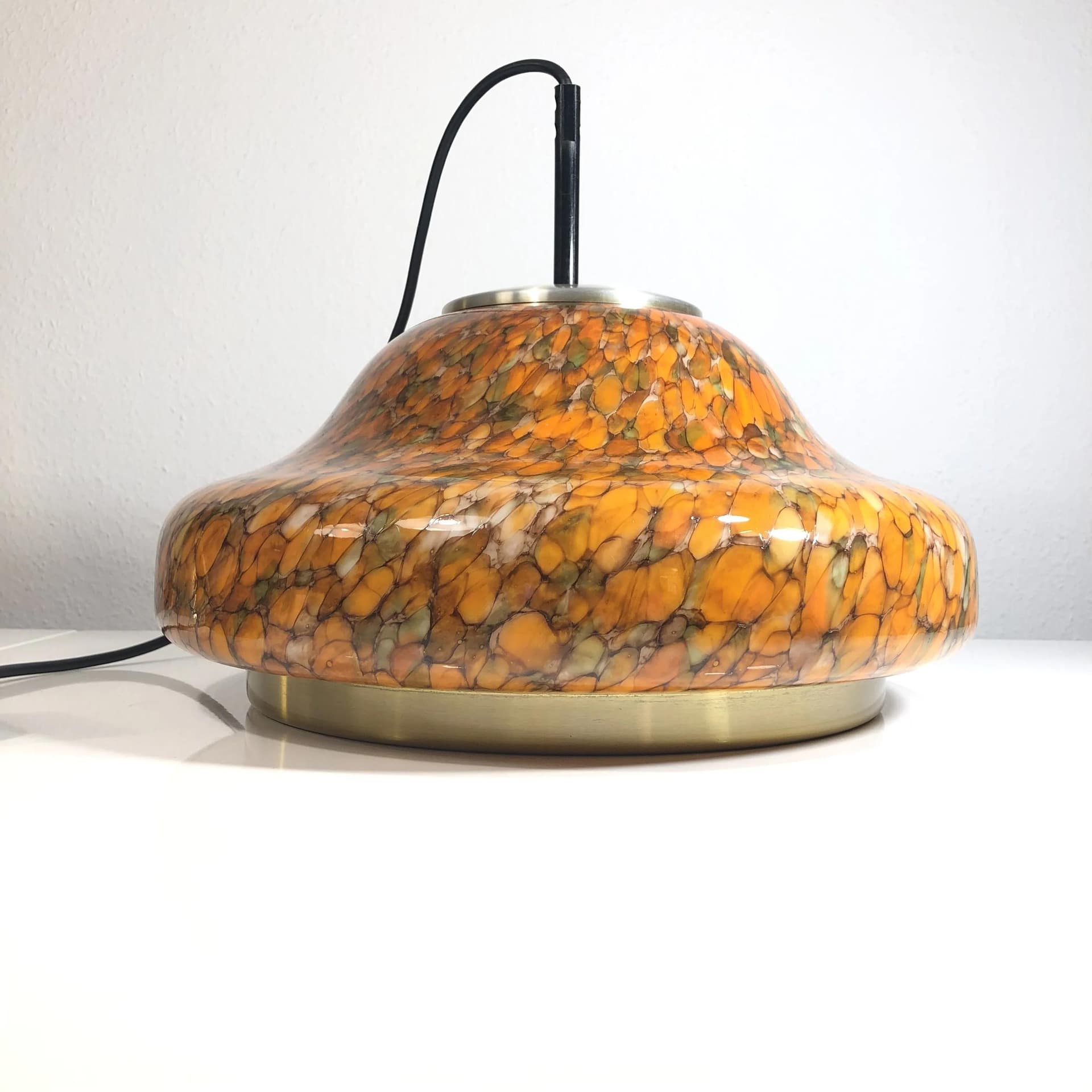 Lampa wisząca, szkło Murano pomarańczowy, aluminium złocone, Peill&Putzler, Niemcy, lata 70. - 28079