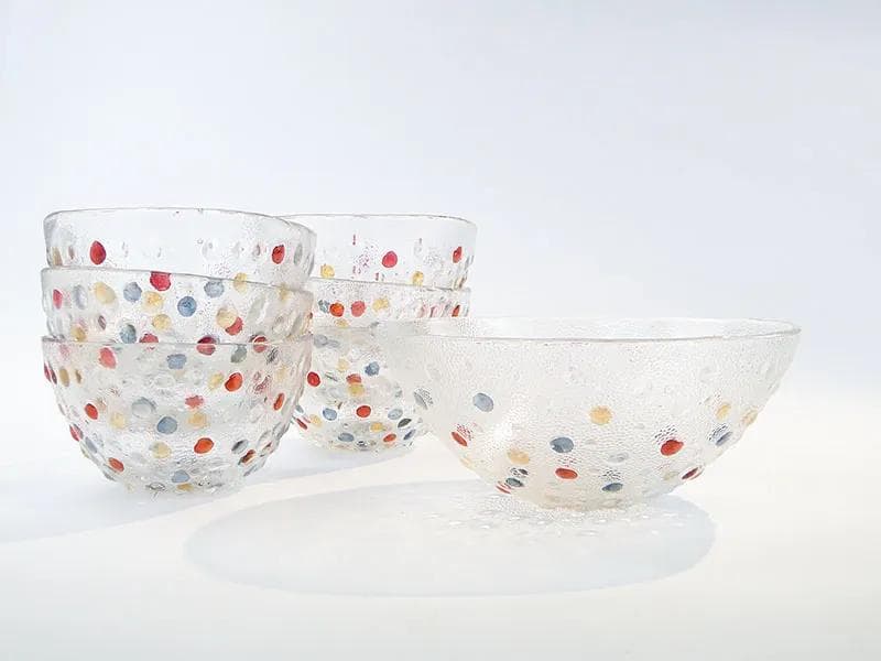 Komplet naczyń Krople Rosy, szkło multikolor, proj. J. S. Drost, Ząbkowice, Polska, lata 80. - 28338