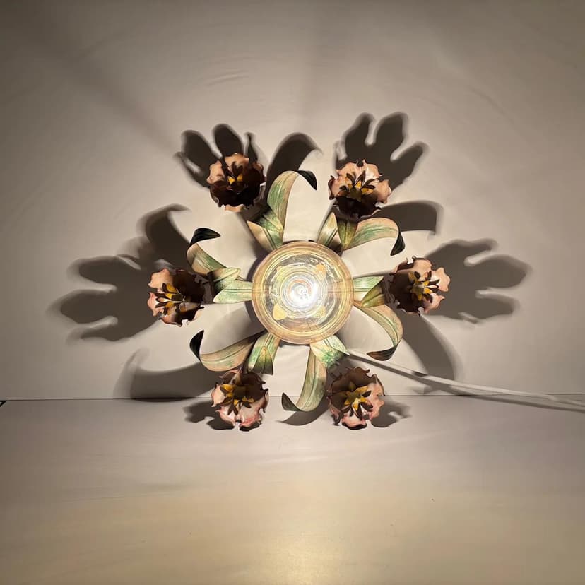 Beżowe, floralne kinkiety ścienne, Honsel Leuchten, Niemcy, lata 80.