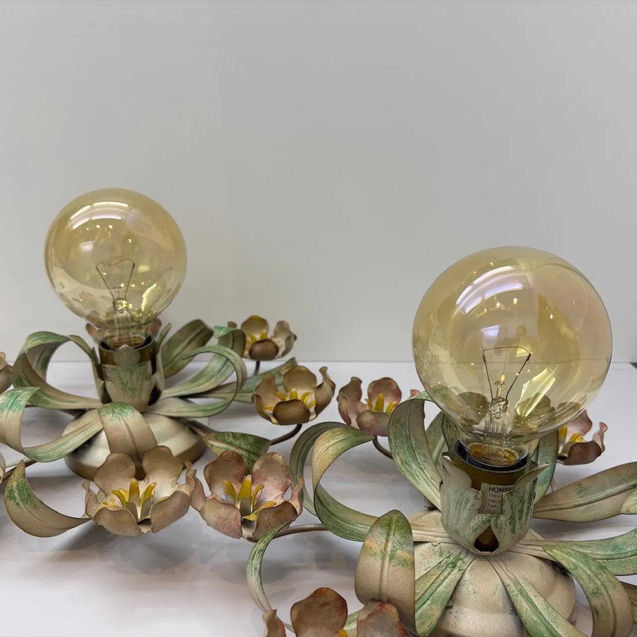 Beżowe, floralne kinkiety ścienne, Honsel Leuchten, Niemcy, lata 80. - 28296