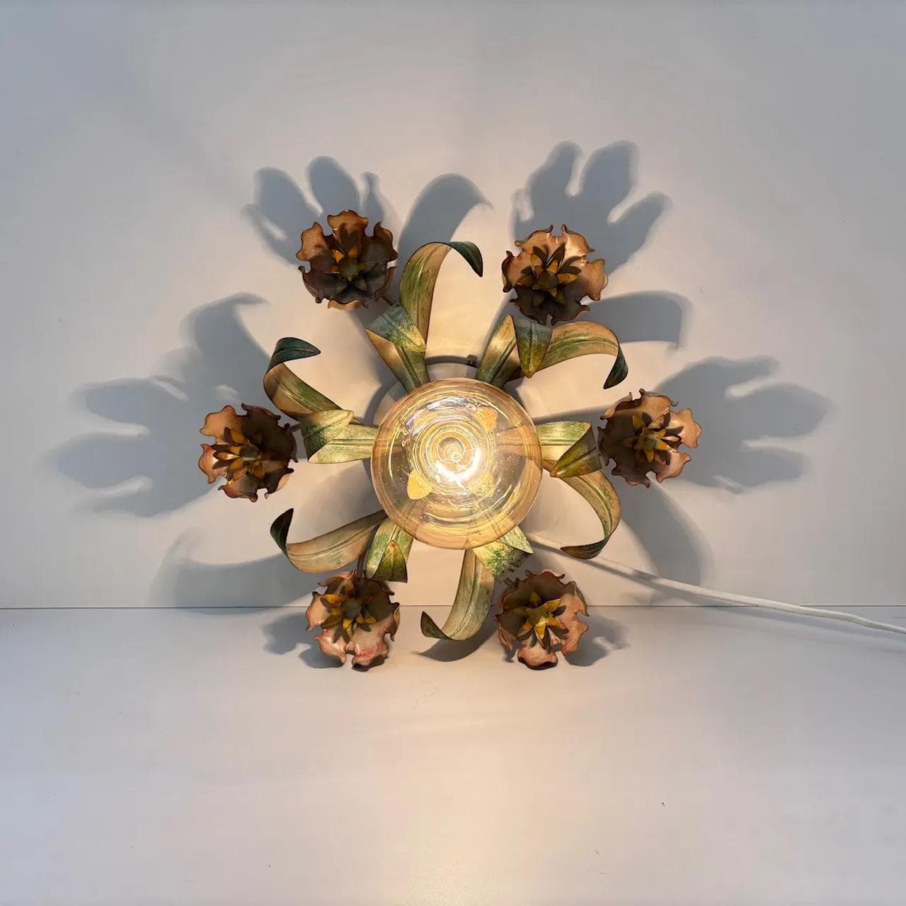 Beżowe, floralne kinkiety ścienne, Honsel Leuchten, Niemcy, lata 80. - 28292