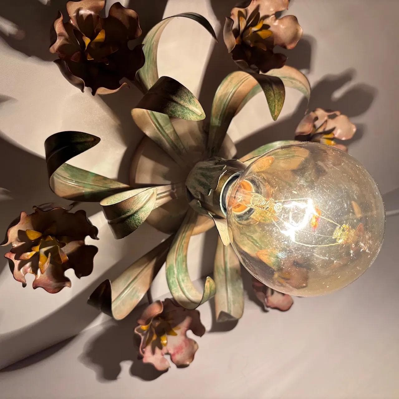 Beżowe, floralne kinkiety ścienne, Honsel Leuchten, Niemcy, lata 80. - 28299