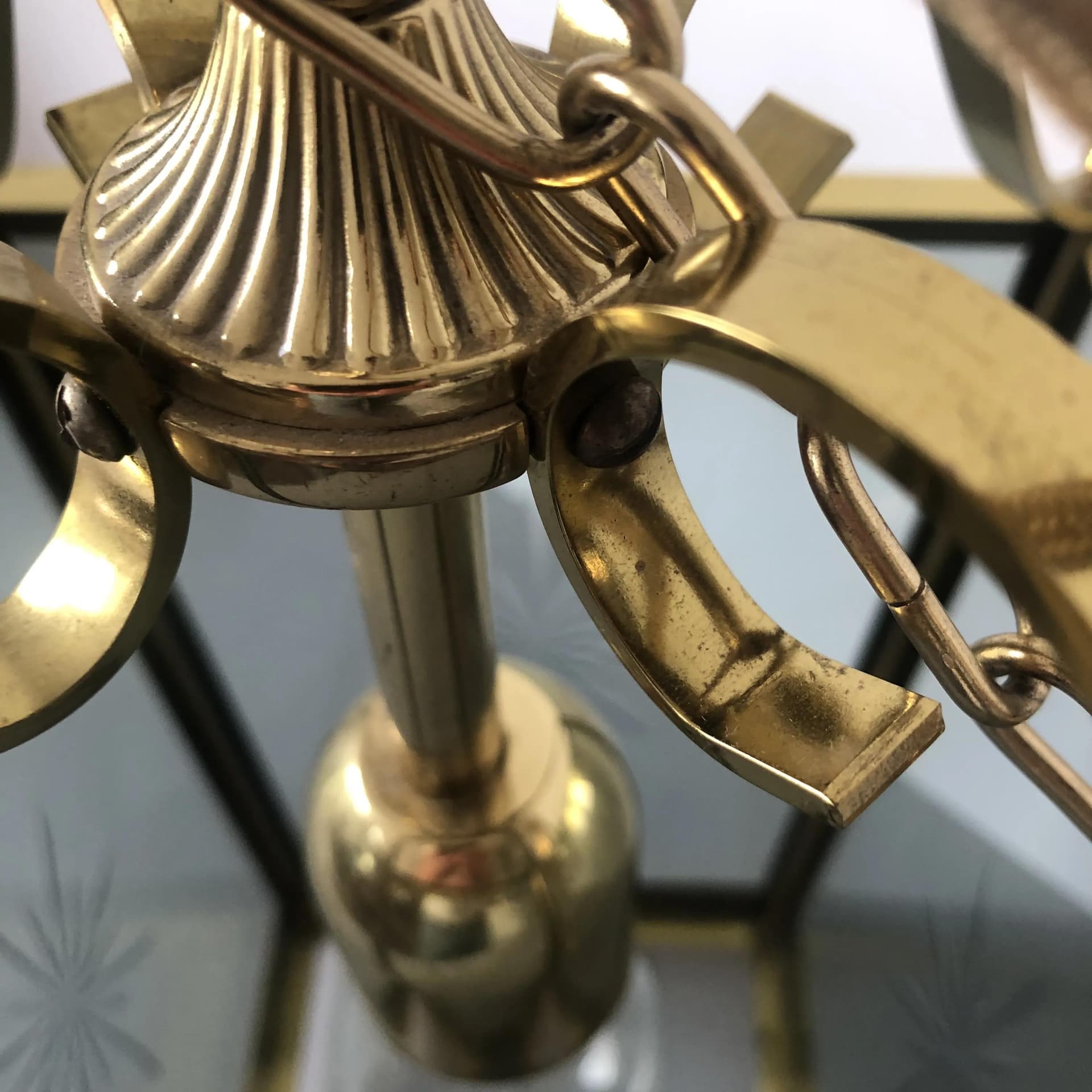 Lampa wisząca, złoty mosiądz, szkło, Niemcy, lata 70. - 28277