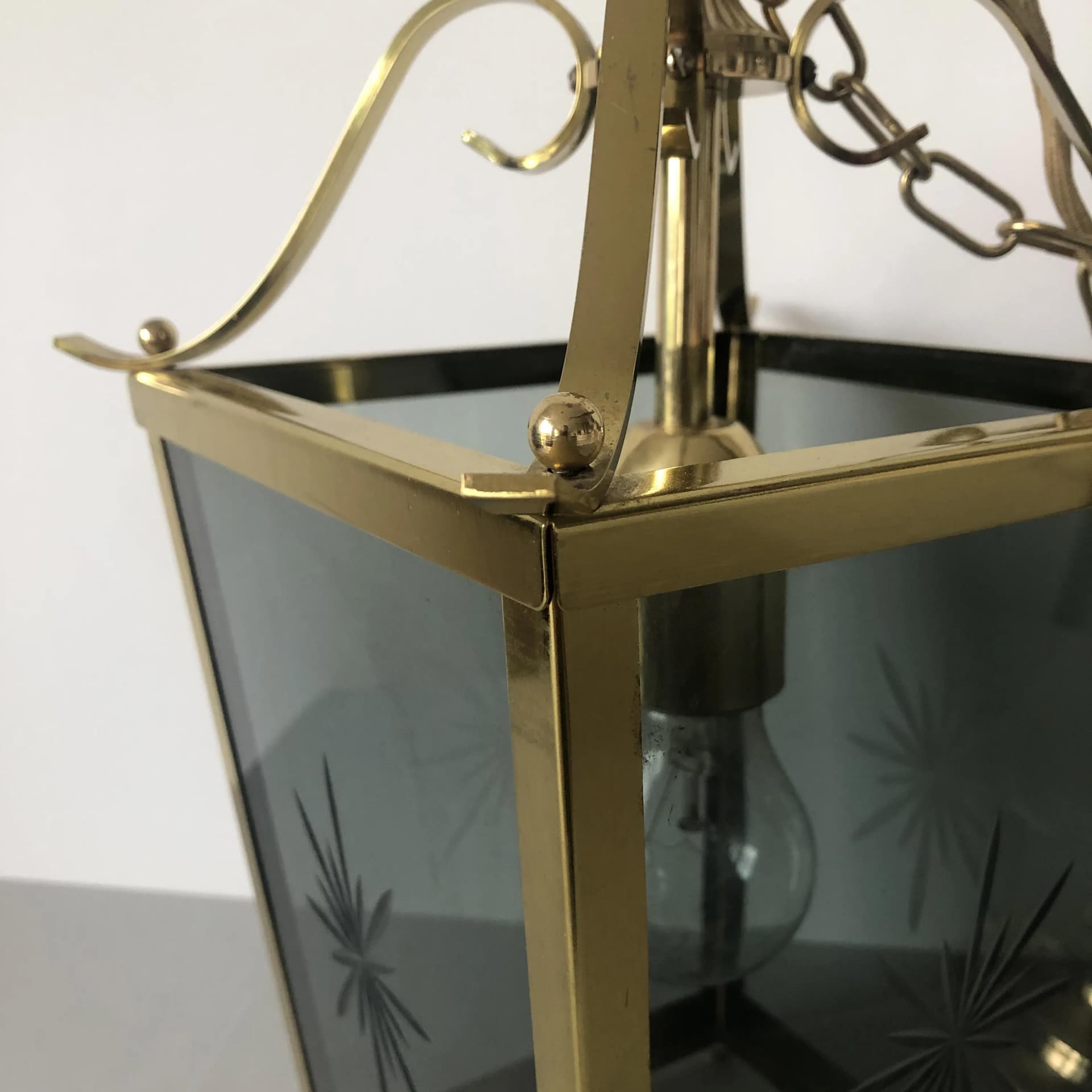 Lampa wisząca, złoty mosiądz, szkło, Niemcy, lata 70. - 28278