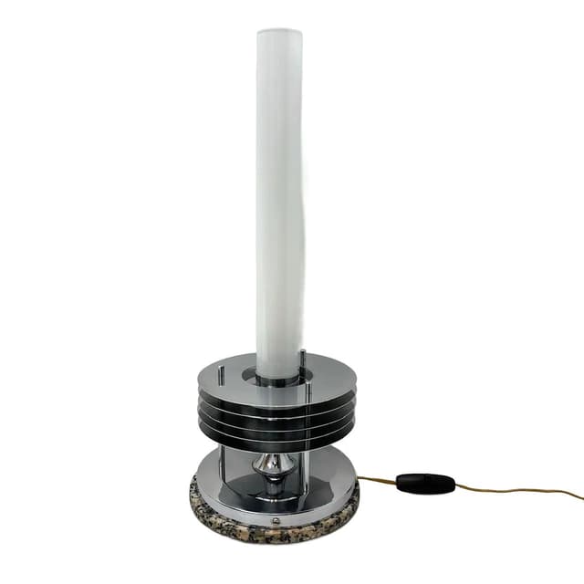 Lampa nocna Space Age, chromowana stal szara, opalowe szkło, kamień szary, Hillebrand, Niemcy, lata 70. - WYMIARY