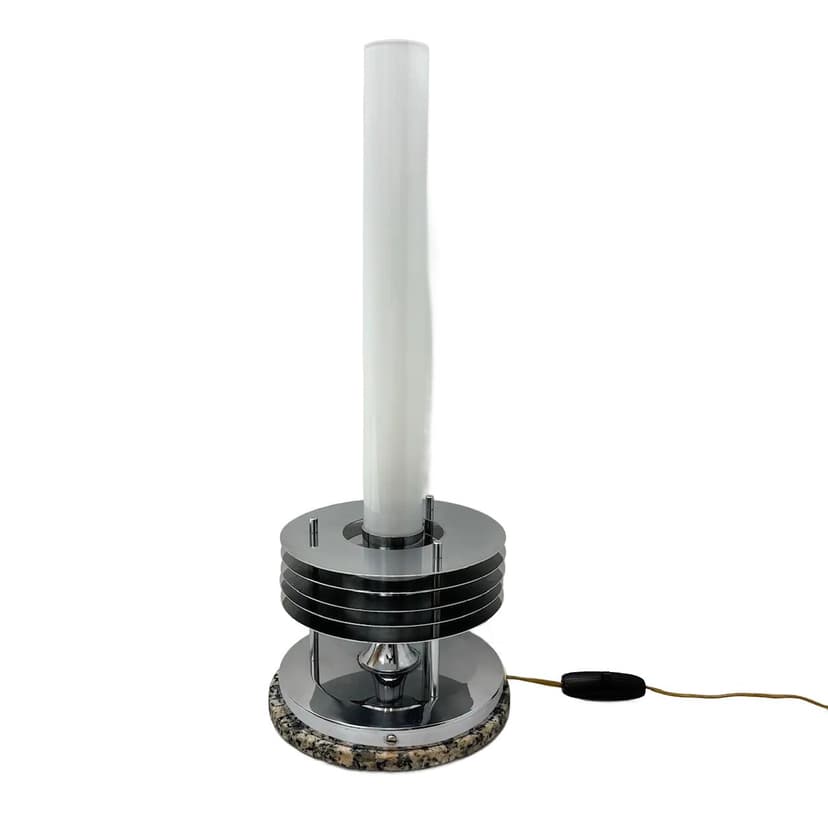 Lampa nocna Space Age, chromowana stal szara, opalowe szkło, kamień szary, Hillebrand, Niemcy, lata 70.