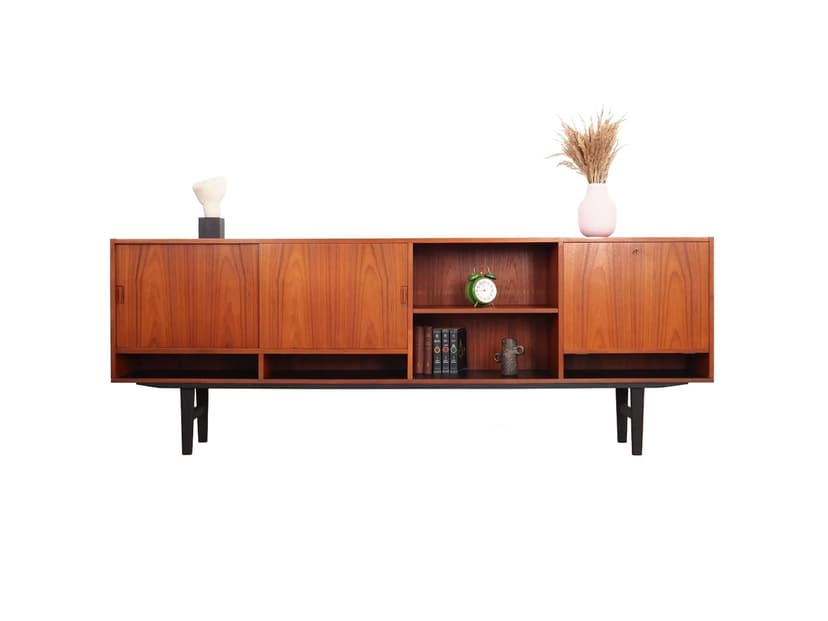 Sideboard, teak pomarańczowy, drewno czarne, Dania, lata 70.