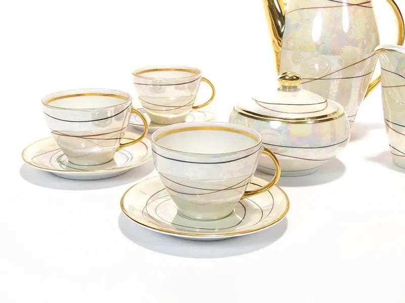 Perłowobiały serwis do mokki 'Joanna', proj. W. Potacki dla Karoliny, Polska, lata 60. - 28917