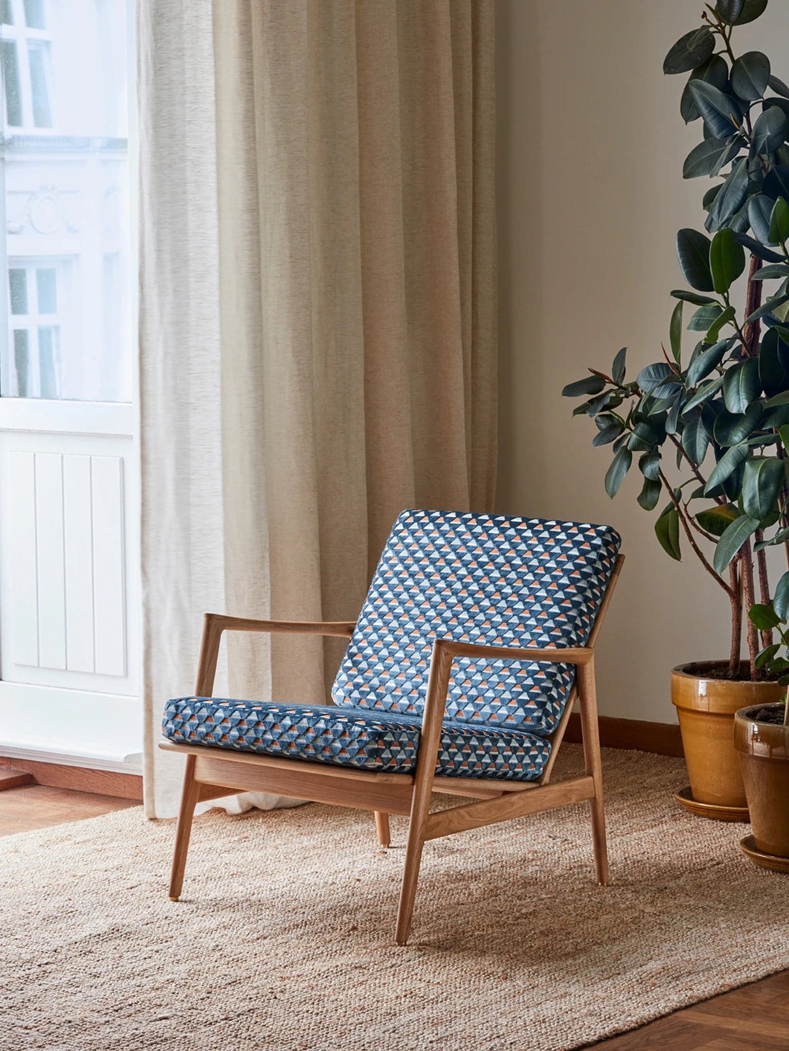 Stefan Armchair 70x79x76 cm oak blue Casamance fabric, , - 28709