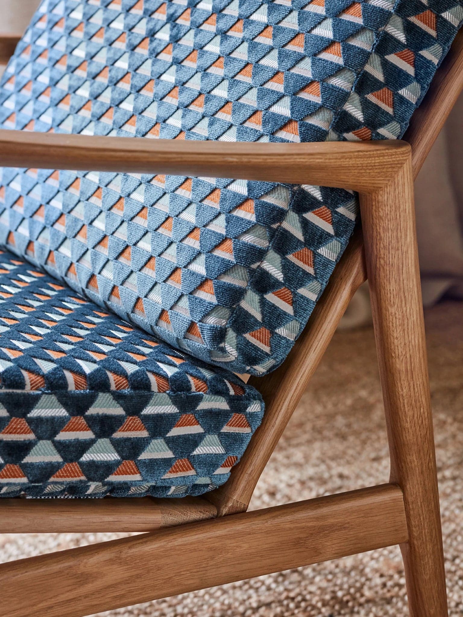 Stefan Armchair 70x79x76 cm oak blue Casamance fabric, , - 28707