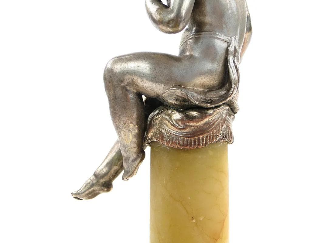 Figura Elfa, secesja, cyna srebrzona i miedziowana, alabaster beżowy, Francja, lata 90. XIX w. - 28890
