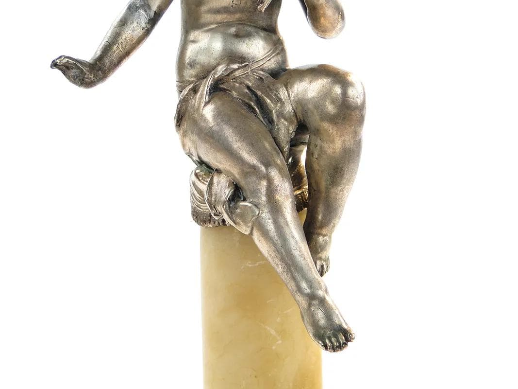 Figura Elfa, secesja, cyna srebrzona i miedziowana, alabaster beżowy, Francja, lata 90. XIX w. - 28888