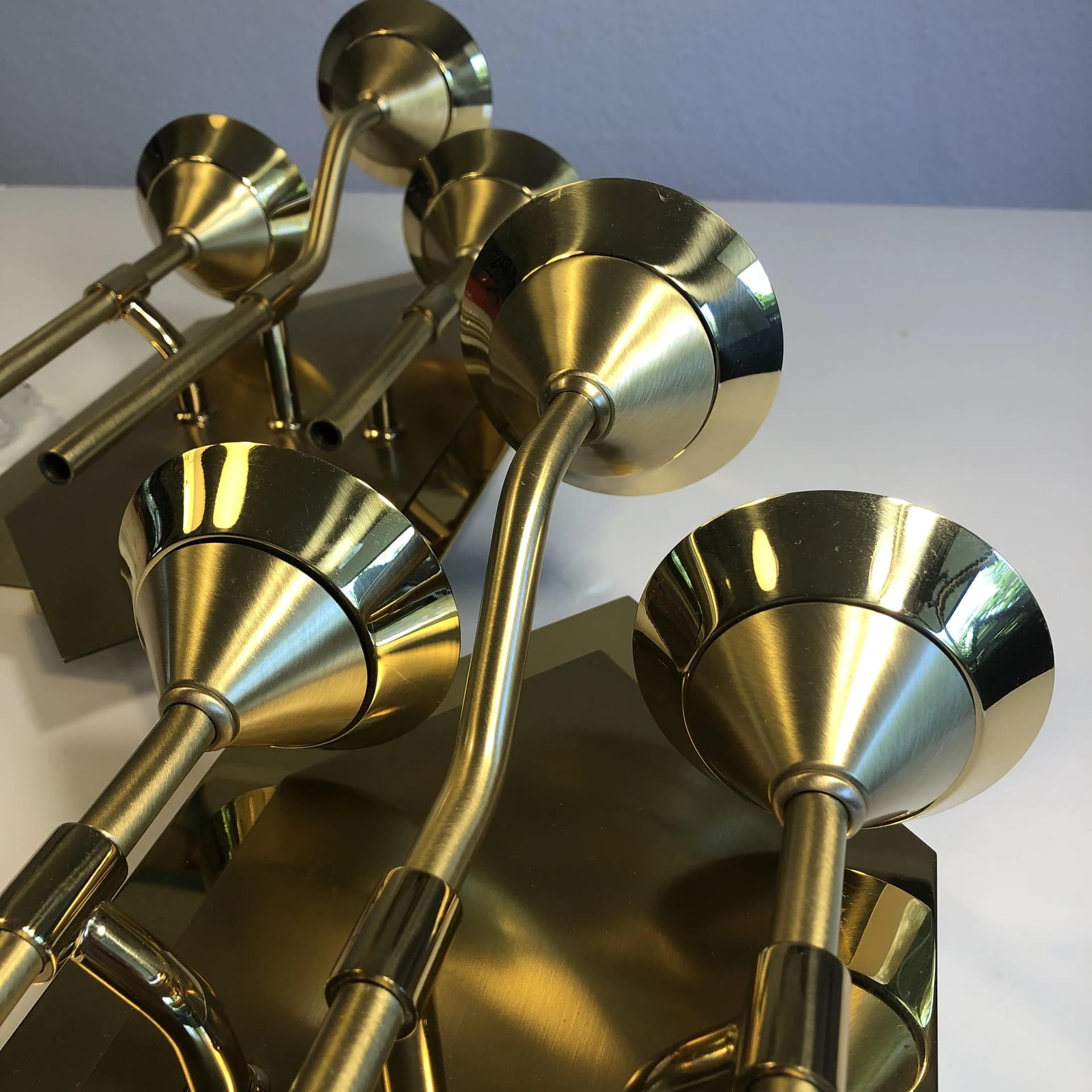 Pair of wall sconces Art Deco, golden brass, N-Leuchten, Germany, 1980s. - 28804