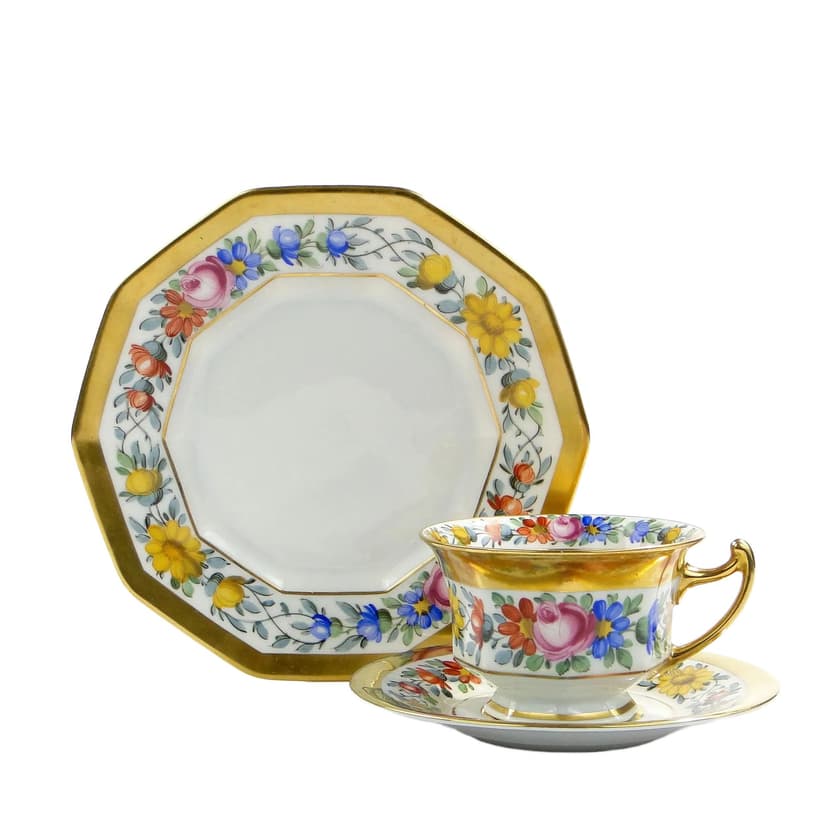 Zestaw śniadaniowy, porcelana multikolor, złocenia, Rosenthal, Niemcy, lata 20.
