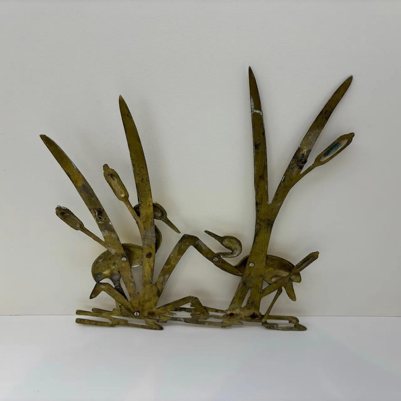 Wall Plaque Cranes, golden brass, Denmark, 1960s - 29121