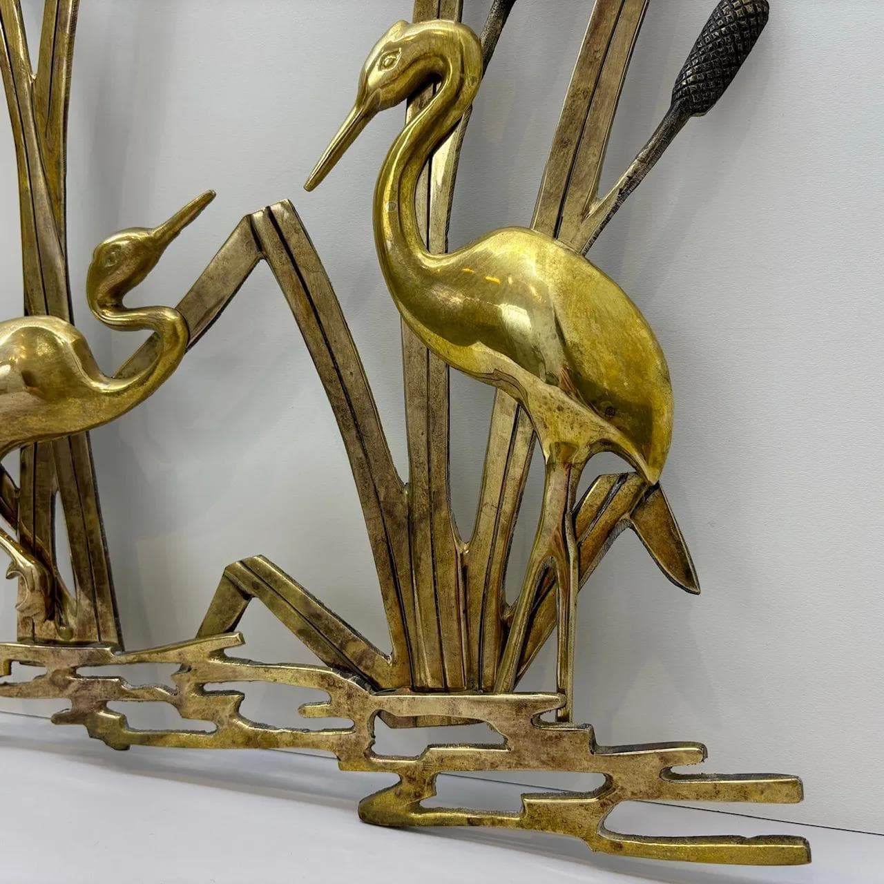 Wall Plaque Cranes, golden brass, Denmark, 1960s - 29126