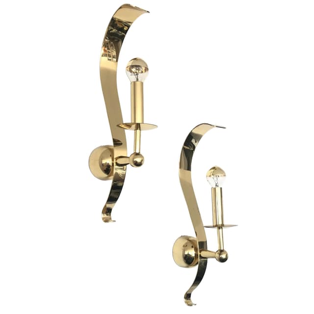 Para kinkietów, złocony mosiądz, Asmuth Leuchten, Niemcy, lata 70. - WYMIARY