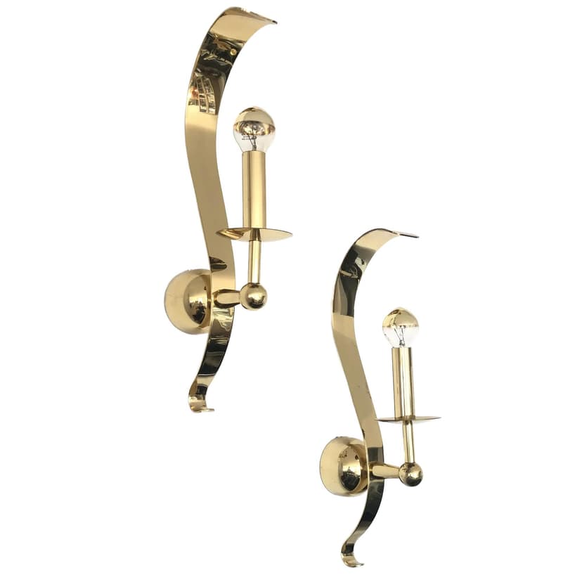 Para kinkietów, złocony mosiądz, Asmuth Leuchten, Niemcy, lata 70.