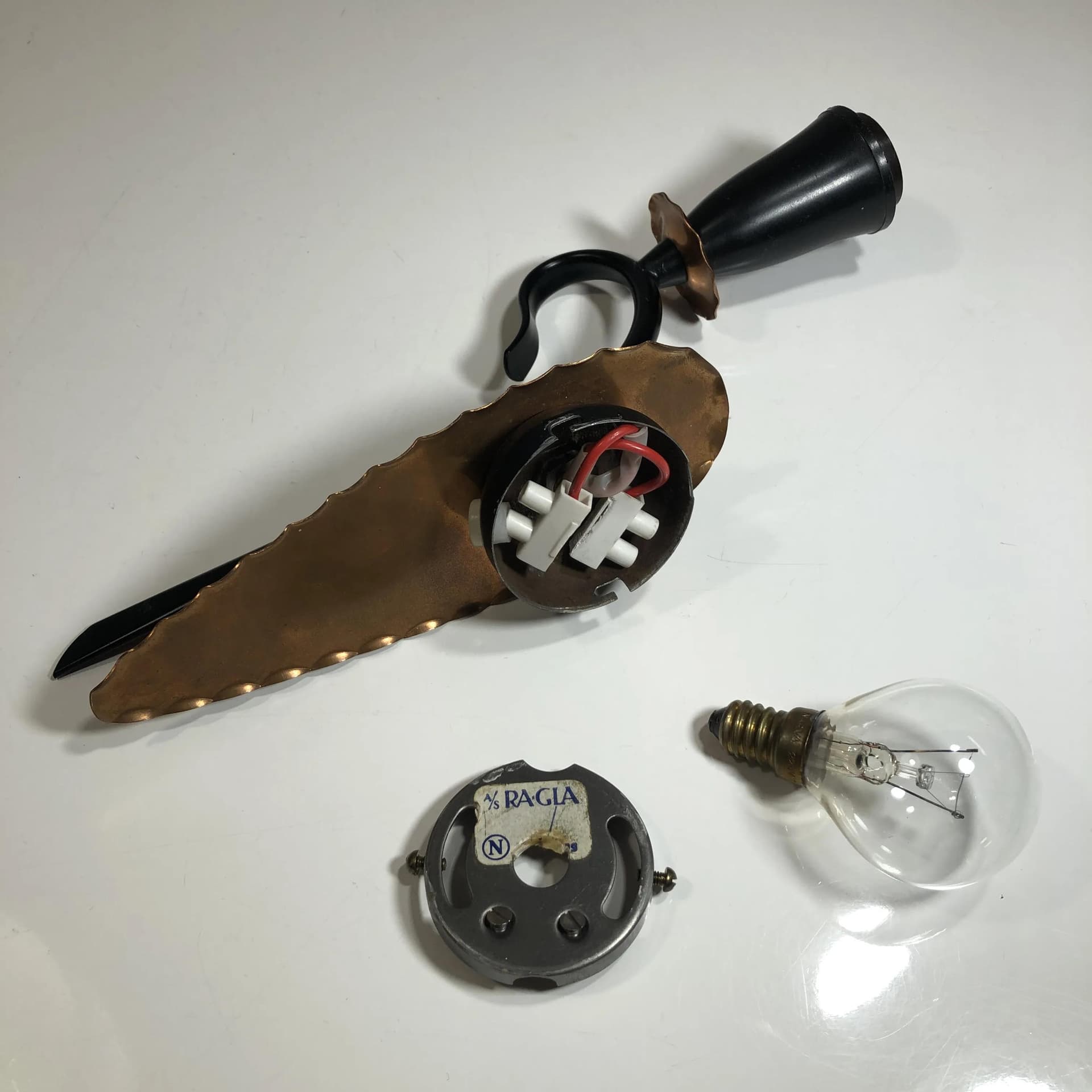 Kinkiet, Ragla Belysning, miedź czarna, Szwecja, lata 60. - 29435