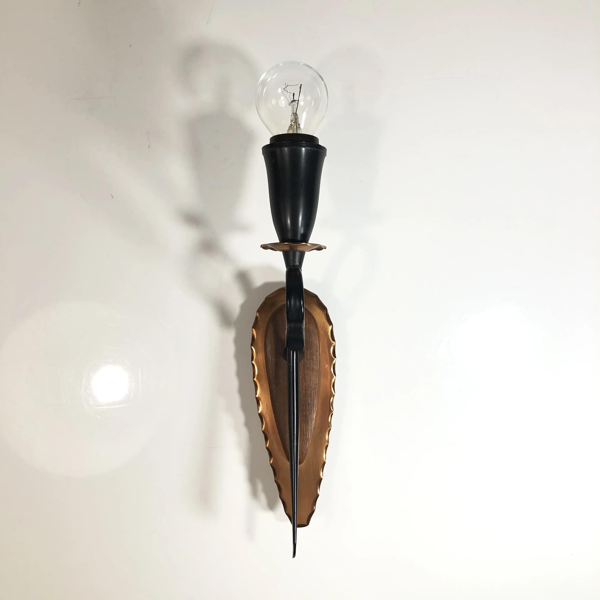 Kinkiet, Ragla Belysning, miedź czarna, Szwecja, lata 60. - 29432