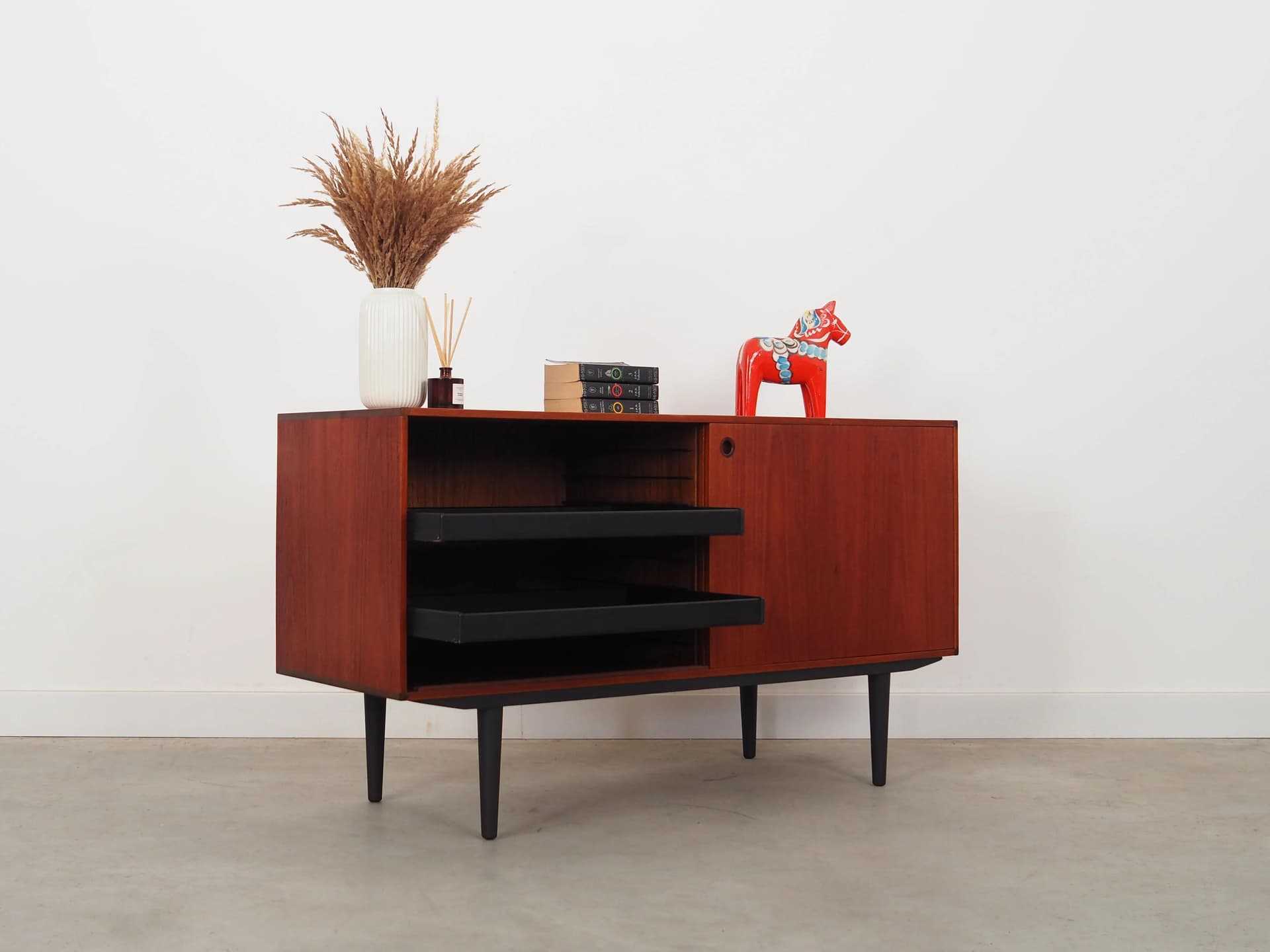 Cabinet, brown teak, black wood, Denmark, 1960s. - 29219