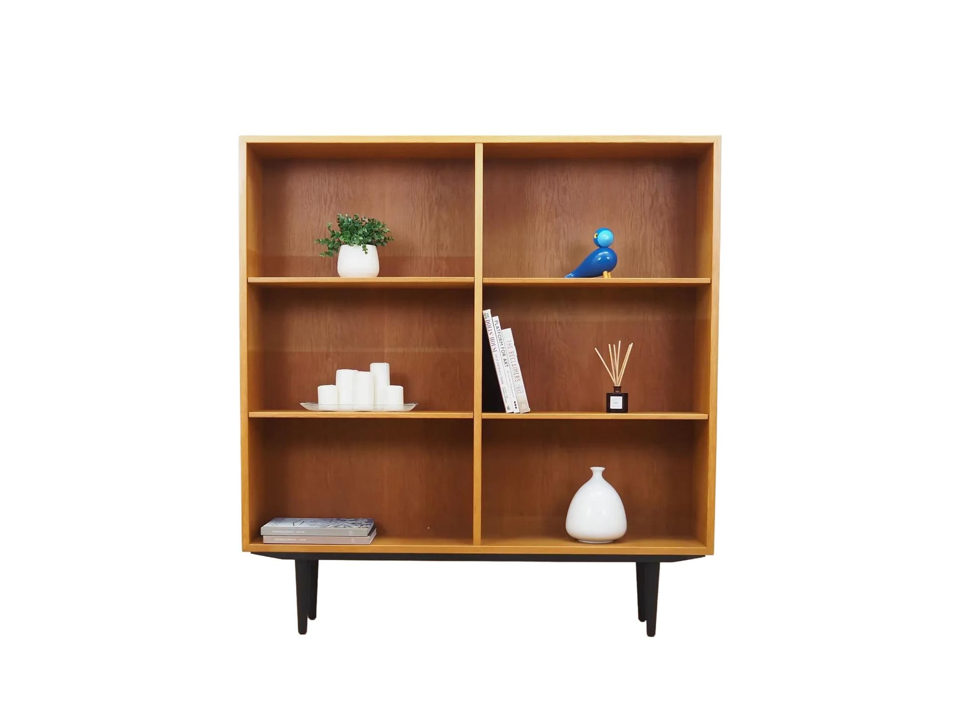 Bookshelf, brown ash, black wood legs, by B. Mogensen, Sweden, 1960s.