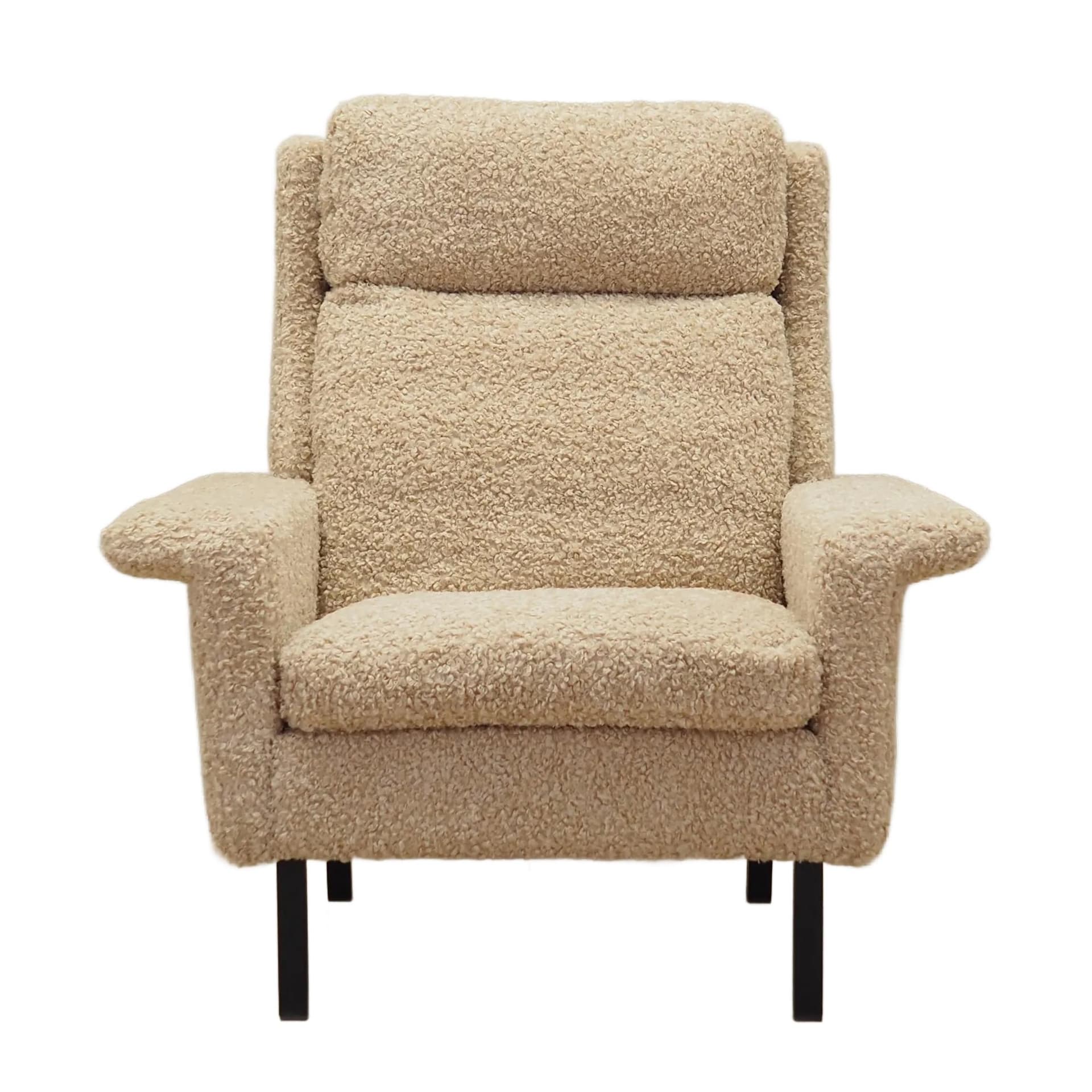 Armchair 3332, beige, bouclé, wood, by A. Vodder, for Fritz Hansen, Denmark, 1960s