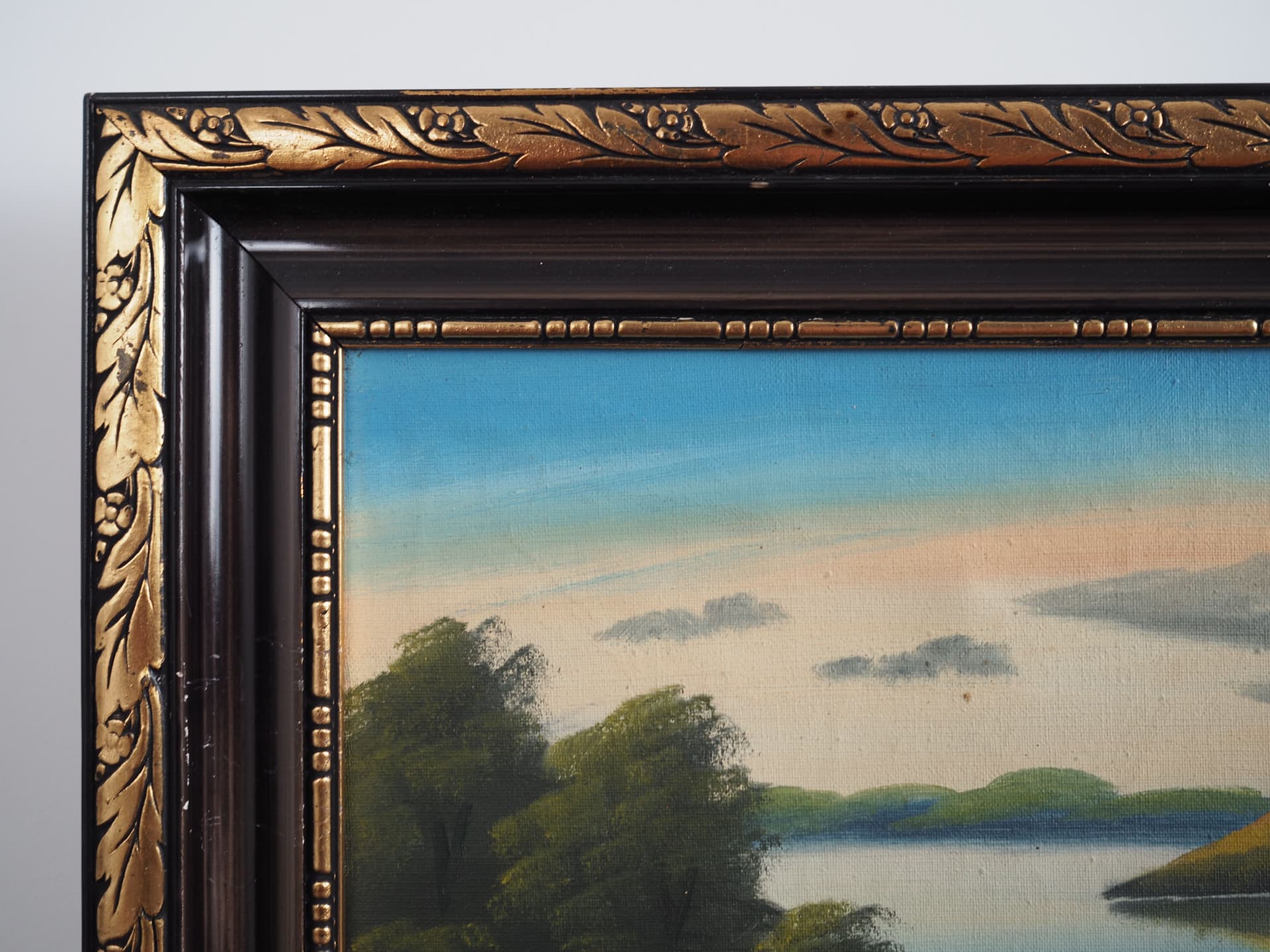Painting Landscape with Hills, olive, oil on canvas, wood frame, by V. Kier, Sweden, 1970s. - 64760