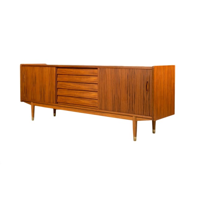 Sideboard, brązowy, drewno tekowe, Norwegia, lata 60. - WYMIARY