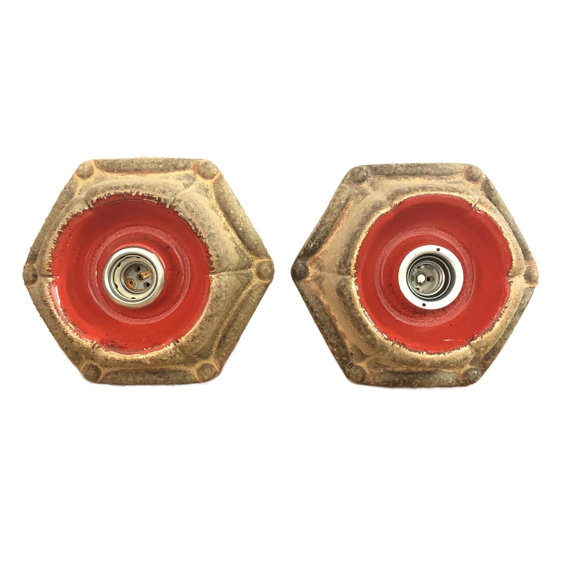 Pair of Fat Lava sconces, beige ceramics, PAN, Germany, 1970s