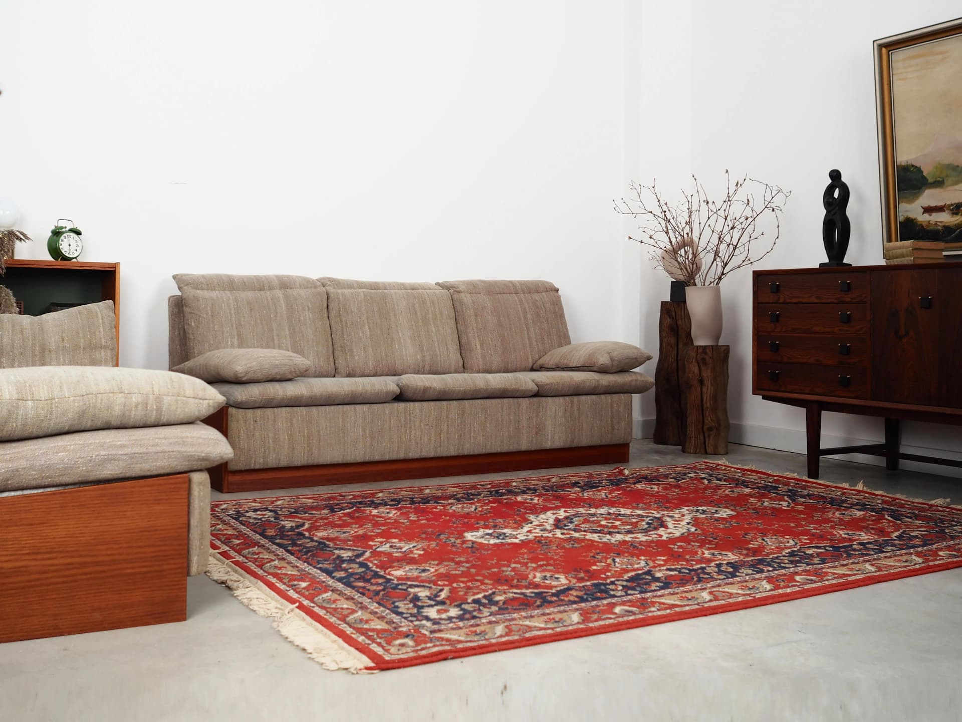 Sofa, beżowa tkanina, teak, Dania, lata 70. - 29529