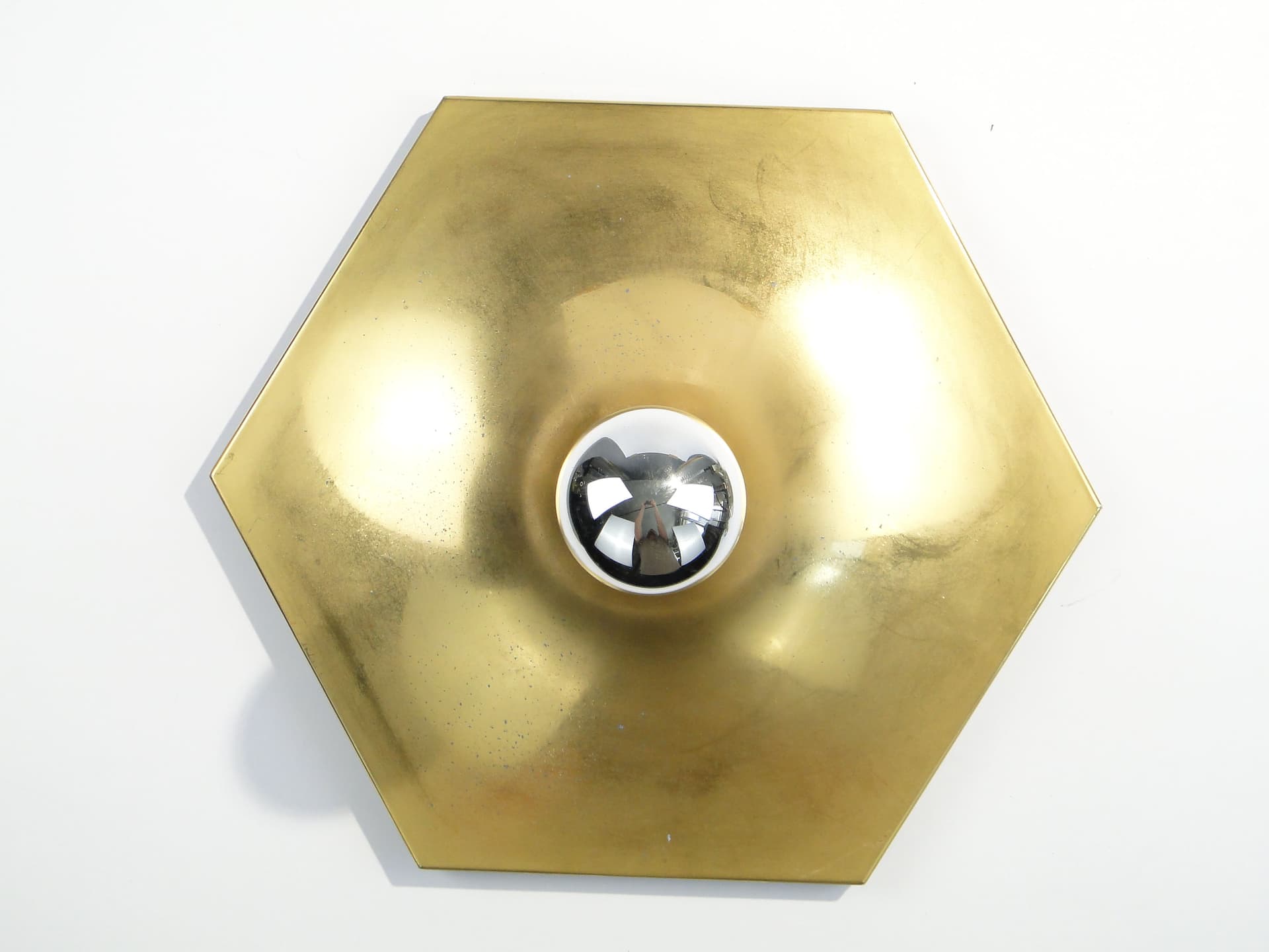 Plafon Saturno, złoty, mosiądz, proj. K. Motozawa, Staff Leuchten, Niemcy, lata 70. - 3518