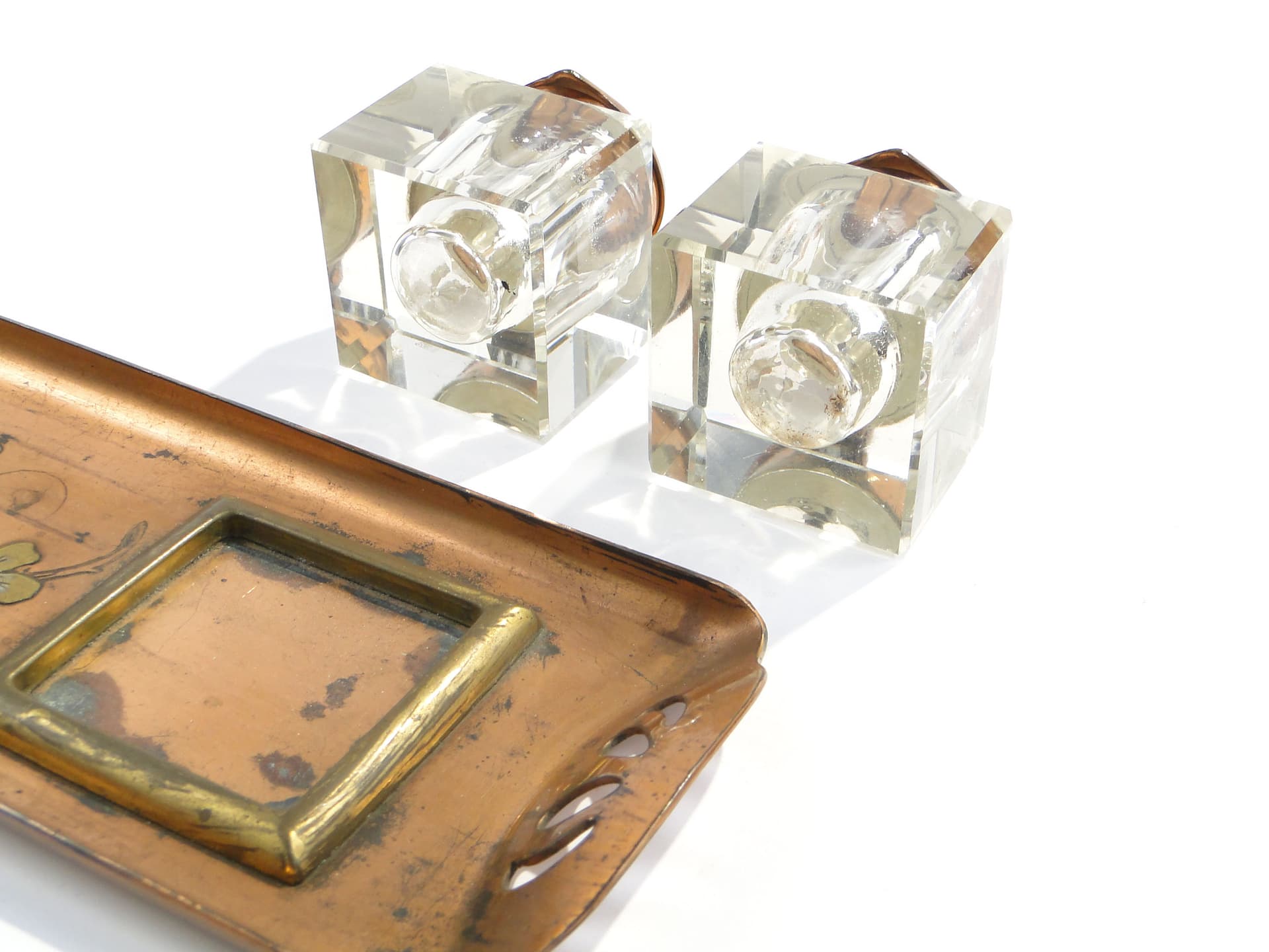 Inkstand Art Nouveau, transparent crystal, copper, Austria, early 20th c. - 3528