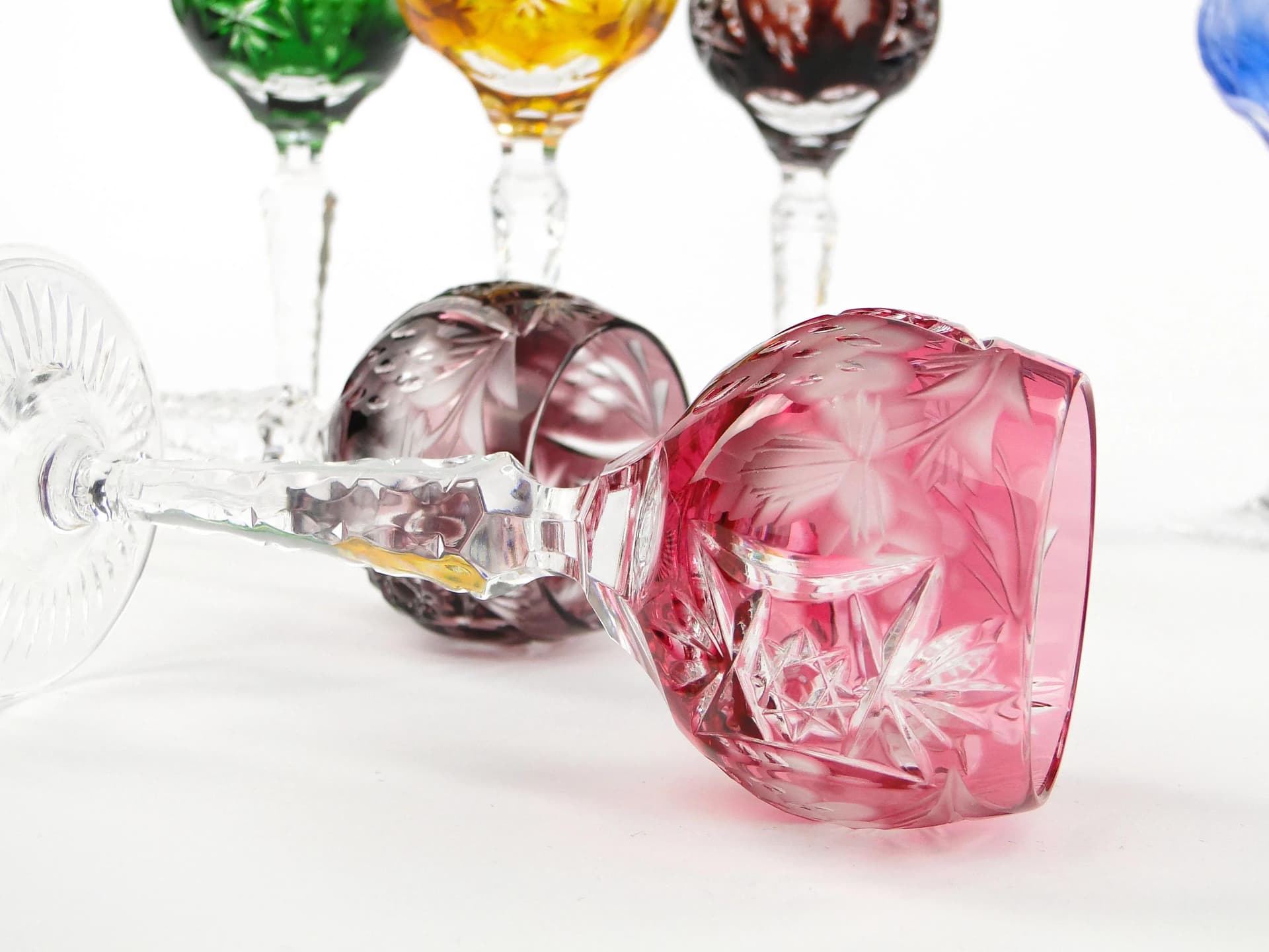 Set of liqueur glasses, Art Deco, multicolor, crystal, Poland, 1920s - 29760