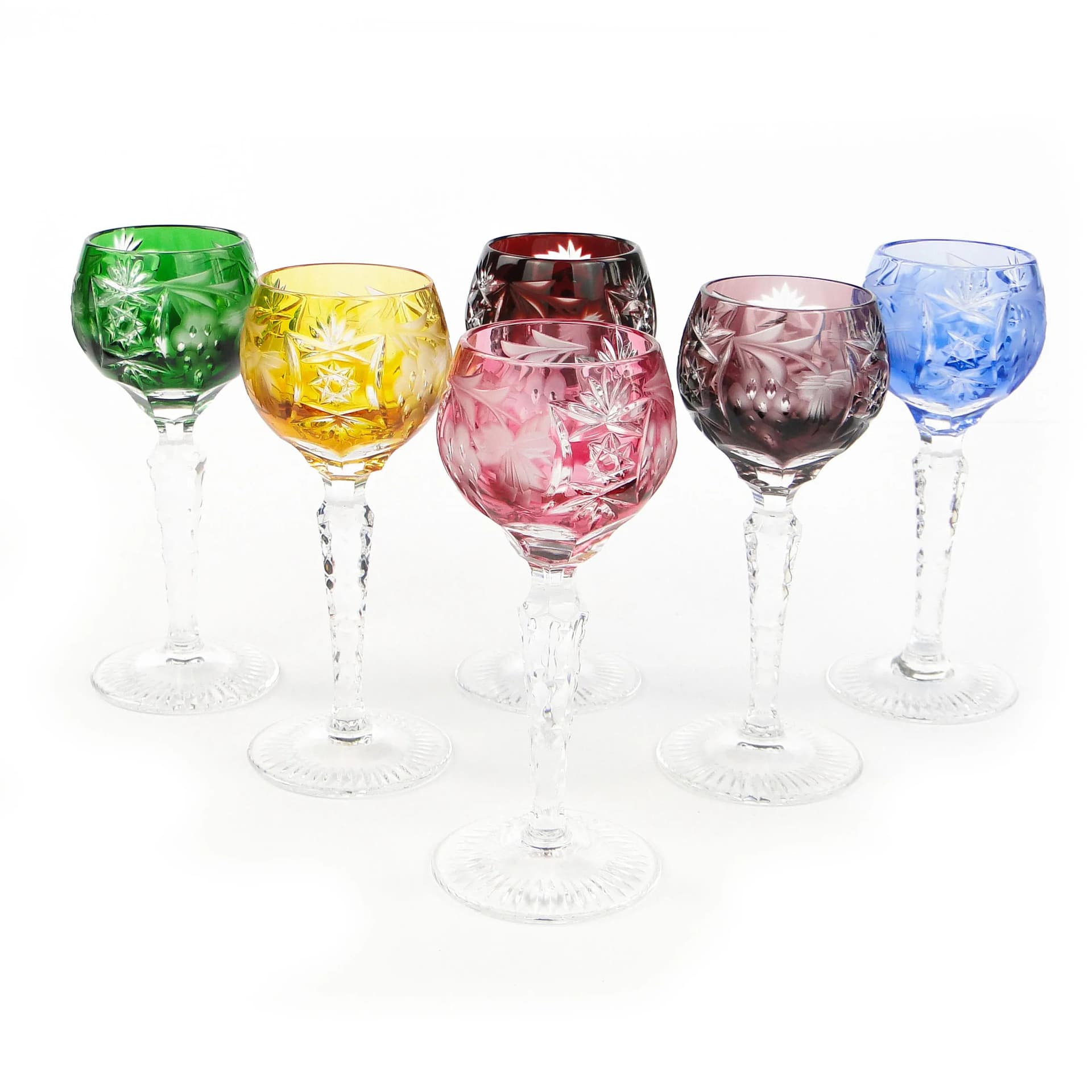 Set of liqueur glasses, Art Deco, multicolor, crystal, Poland, 1920s - 29757