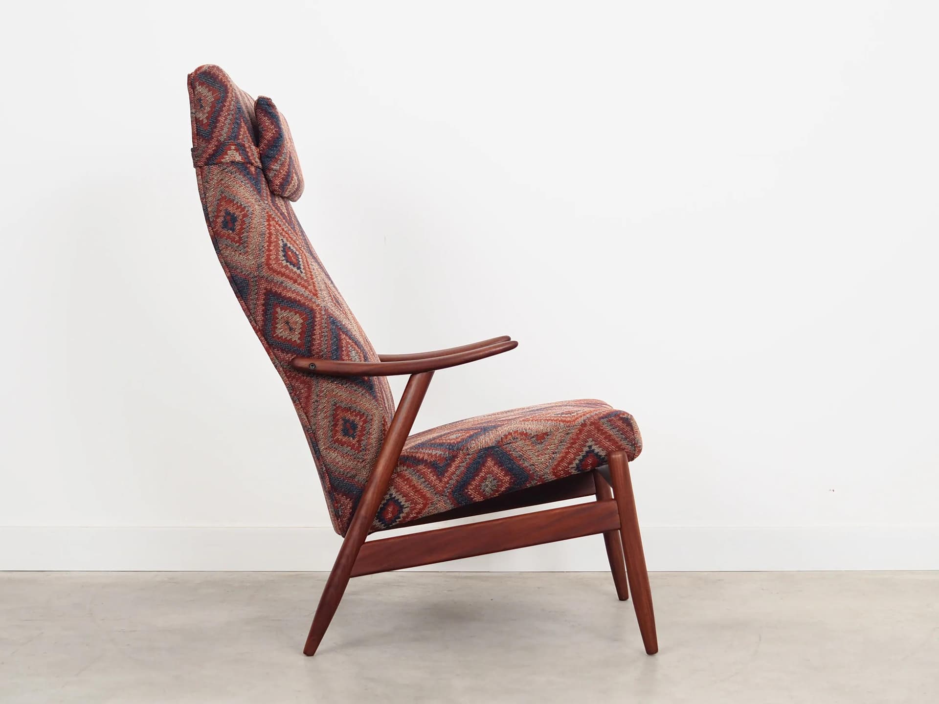 Armchair, teak, multicolor upholstery, Denmark, 1970s - 29838