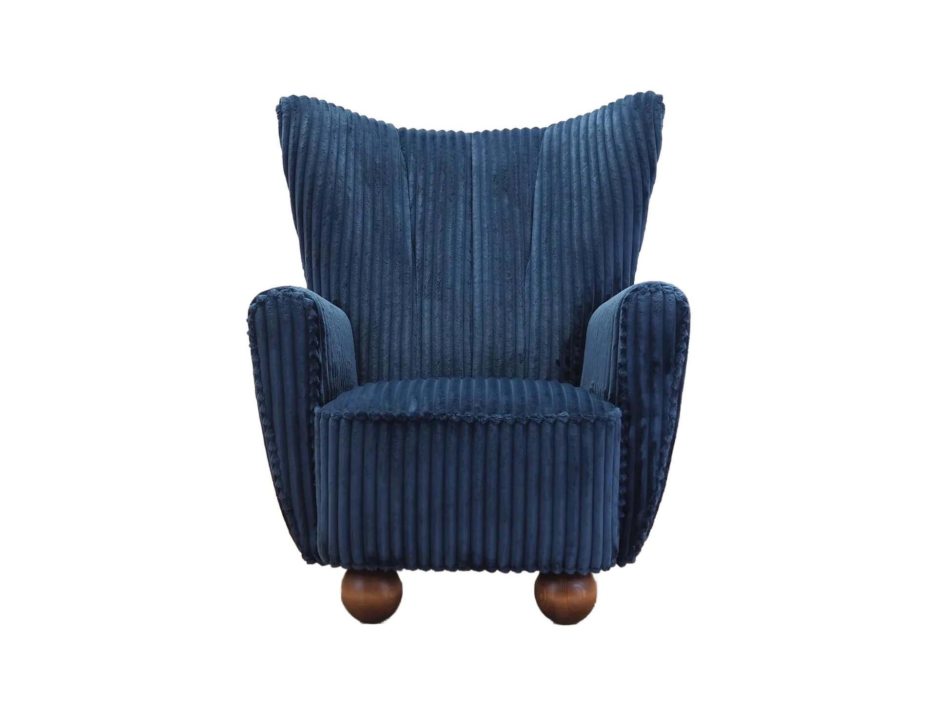 Fotel, skandynawski, velvet granatowy, drewno, Dania, lata 60.